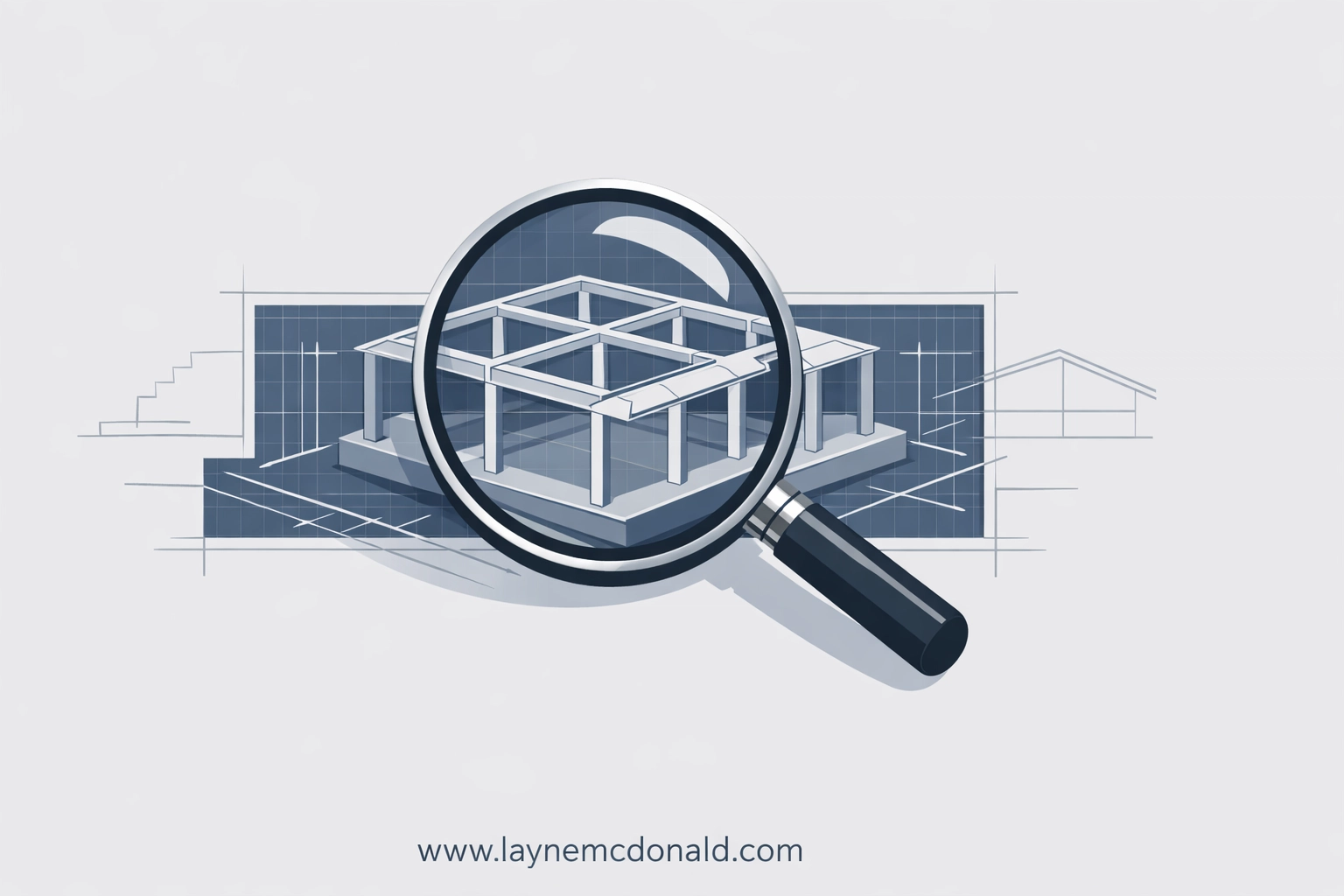 Vector illustration of a magnifying glass examining a church foundation blueprint for cultural assessment.