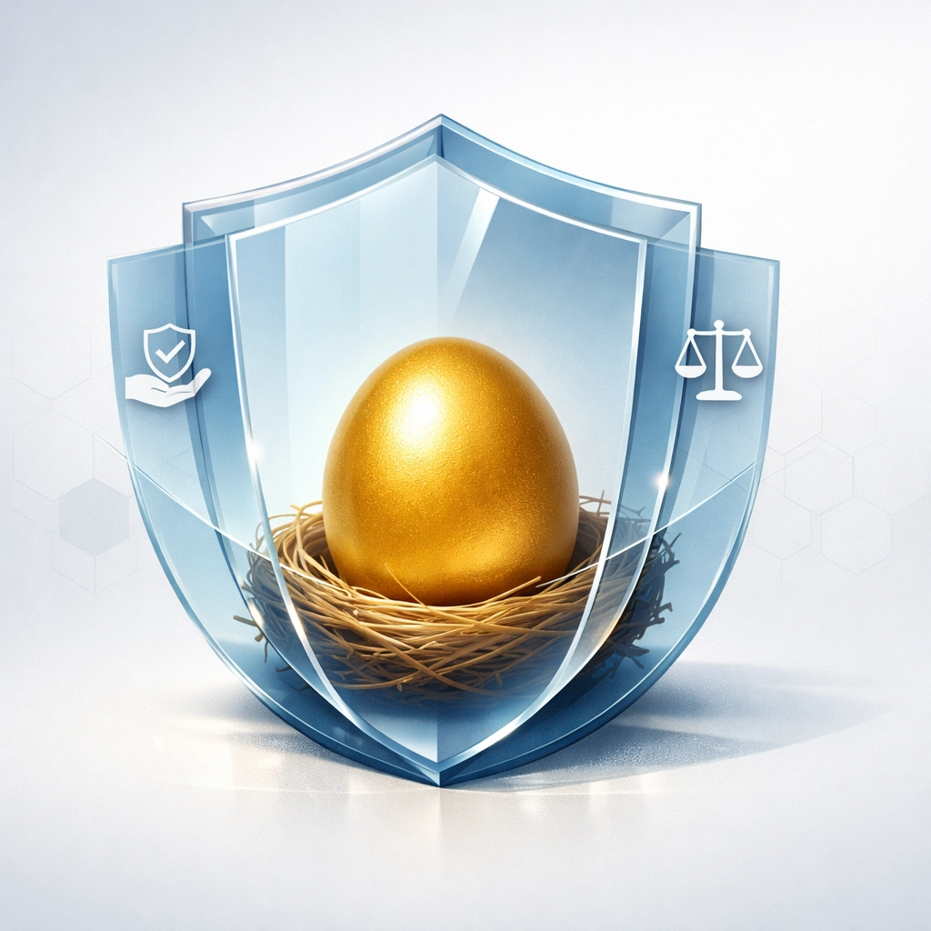 Shield protecting retirement nest egg representing fiduciary protection and fee-only wealth management