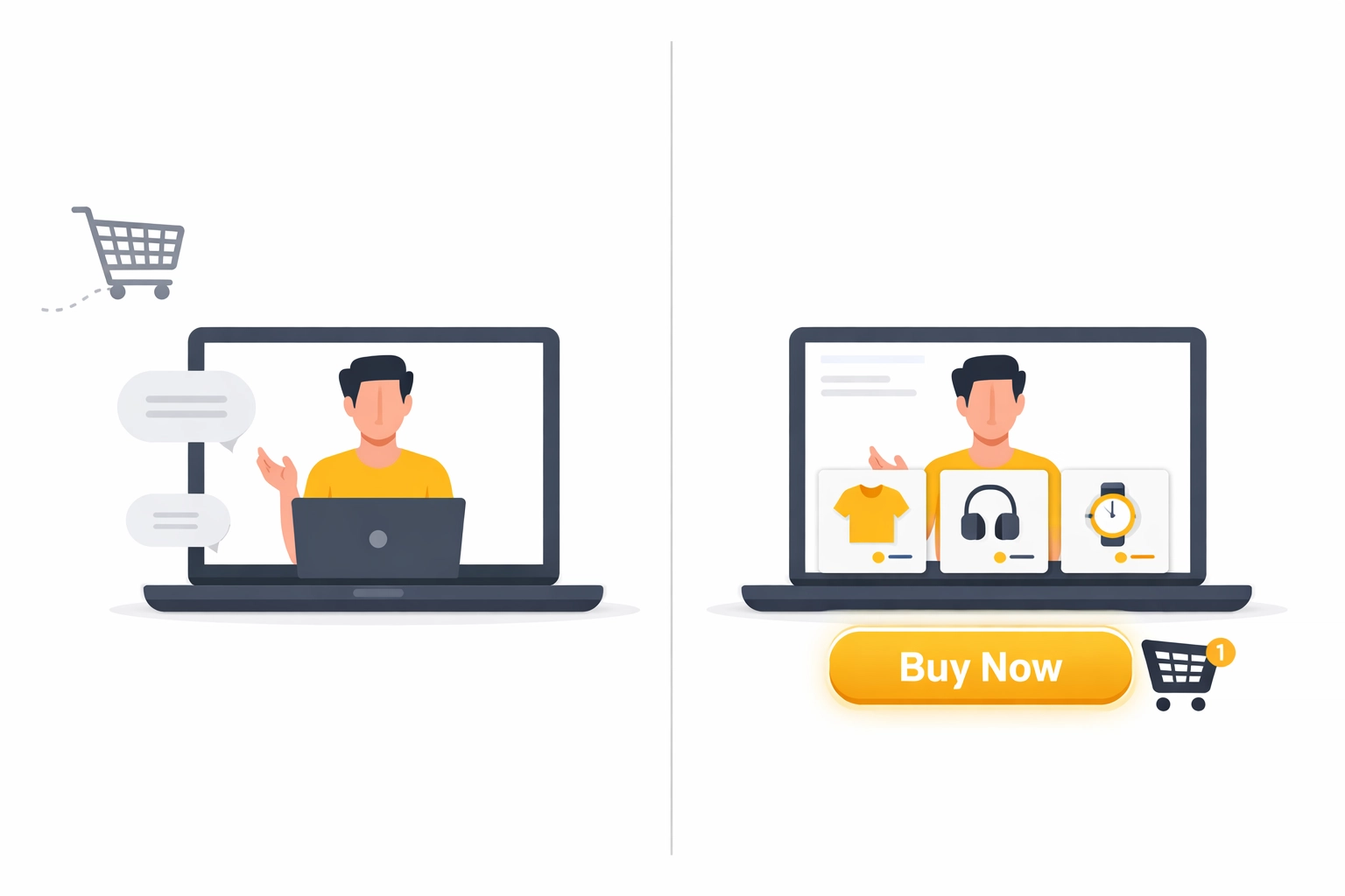 Comparison of traditional webinar platform vs live shopping platform with integrated checkout
