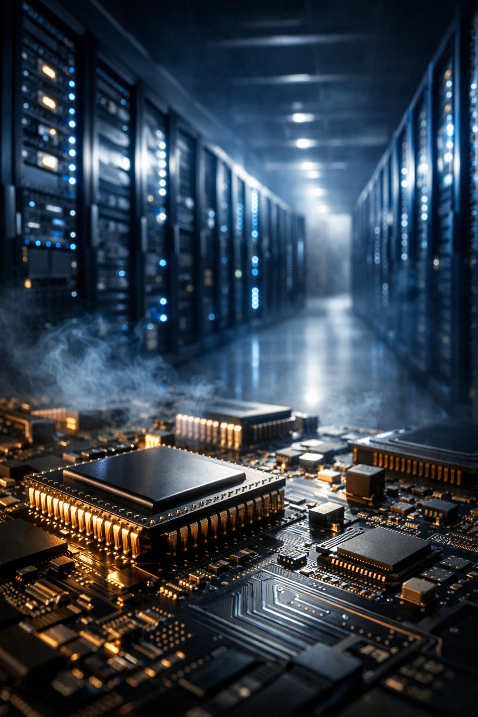 AI hardware infrastructure showing data center servers and microchips for 2026 stock investments