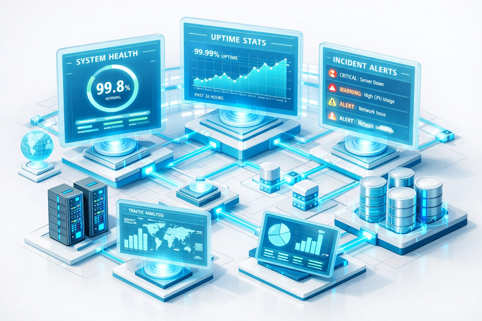 ServiceNow ITOM dashboard displaying real-time system health metrics and incident monitoring for faster ROI