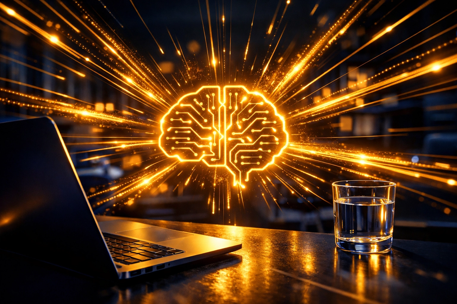 A glowing digital brain representing a centralized AI knowledge base with seamless data integrations.