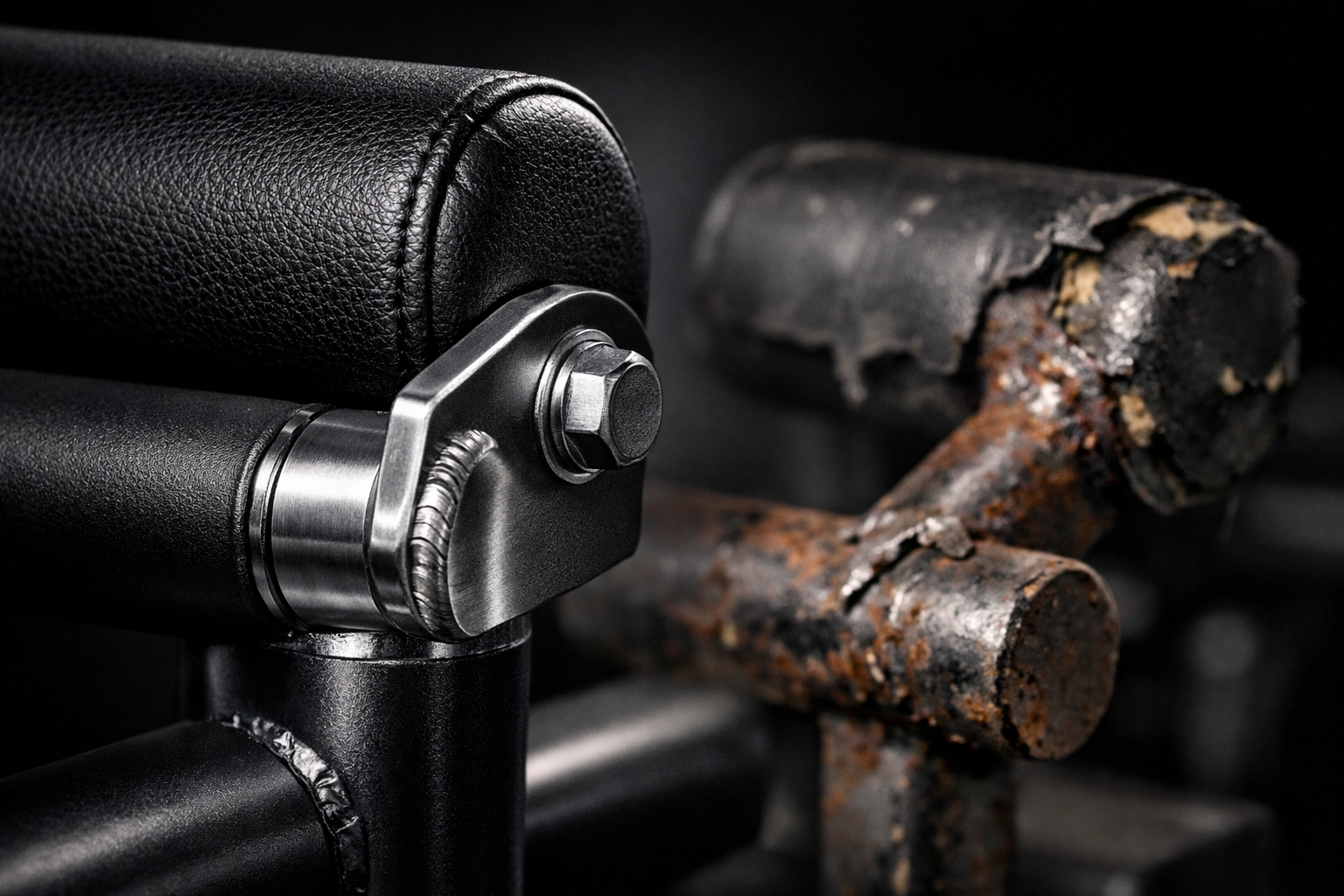 Close-up comparison of high-quality versus cheap home gym equipment welds and construction