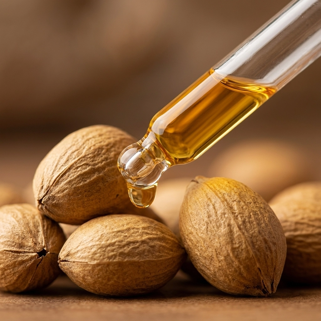 Macro shot of golden Jojoba oil