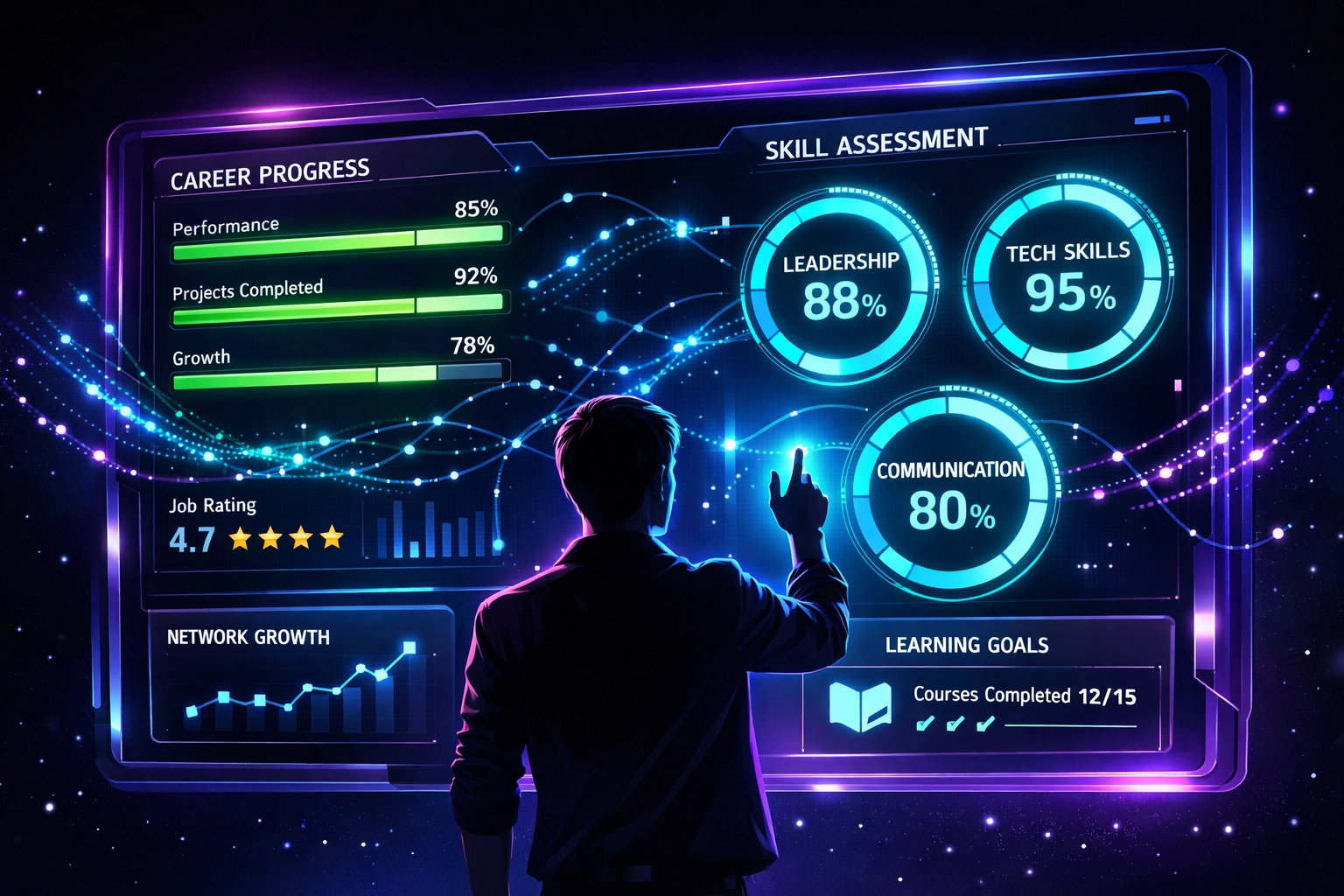 AI assessment dashboard displaying real-time career skills and readiness metrics