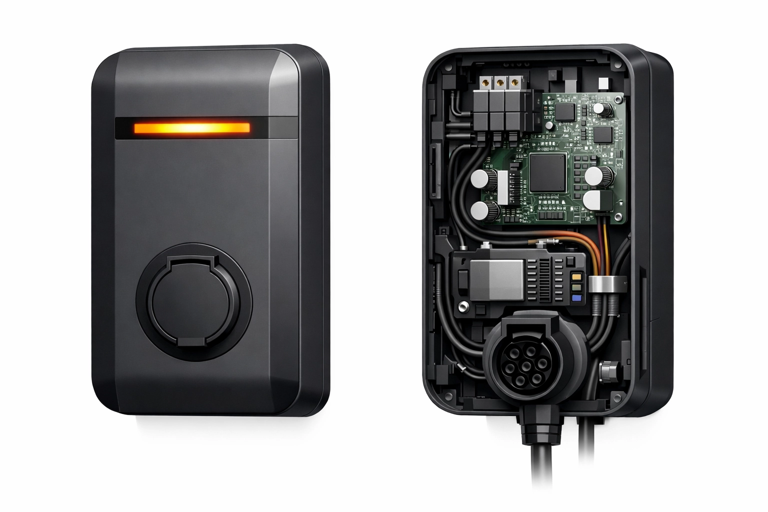 Moderne Wallbox-Ladestation für Elektroautos als Teil einer zukunftssicheren Elektroinstallation.