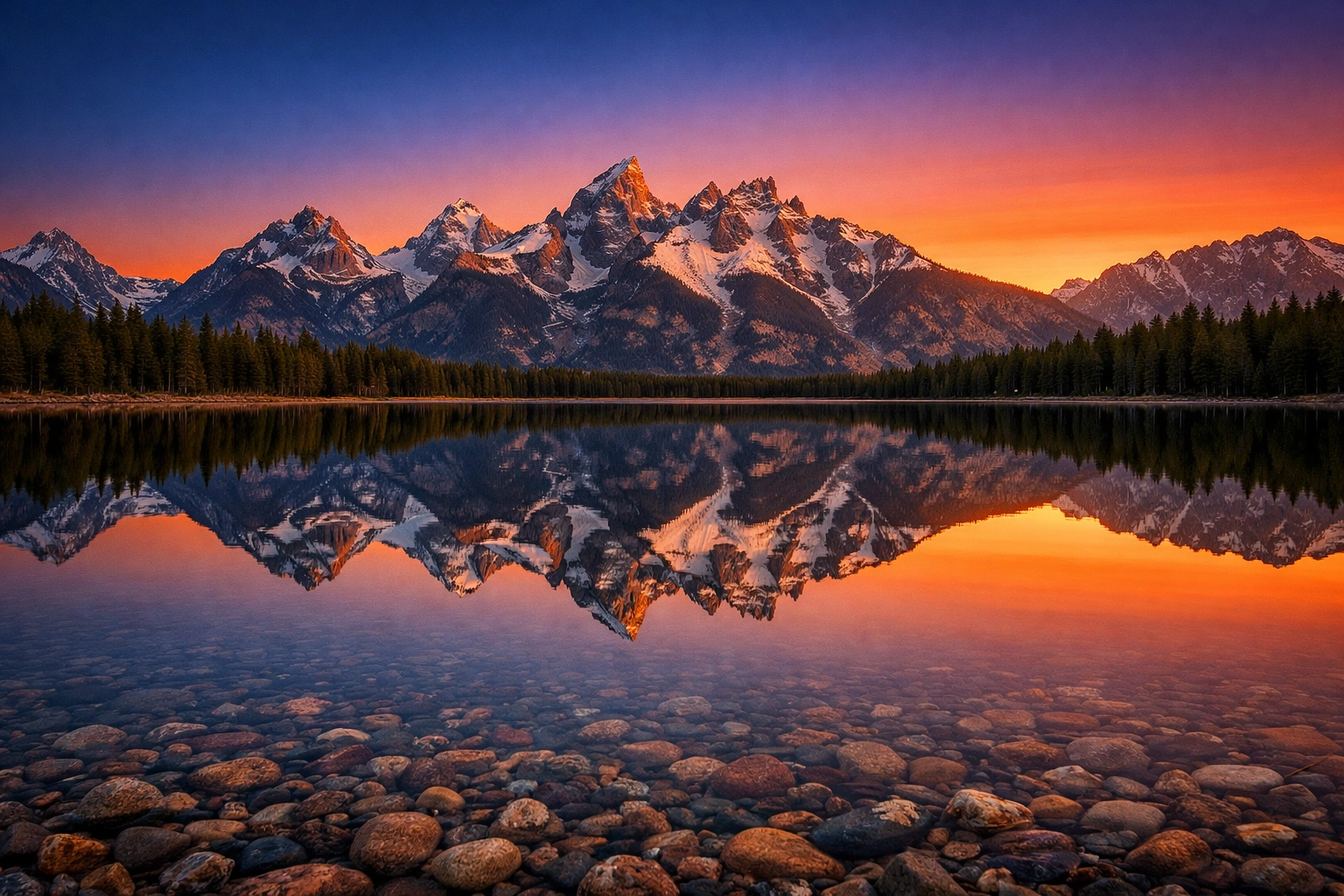 Grand Tetons sunrise landscape, high-detail photo optimized for smaller file size