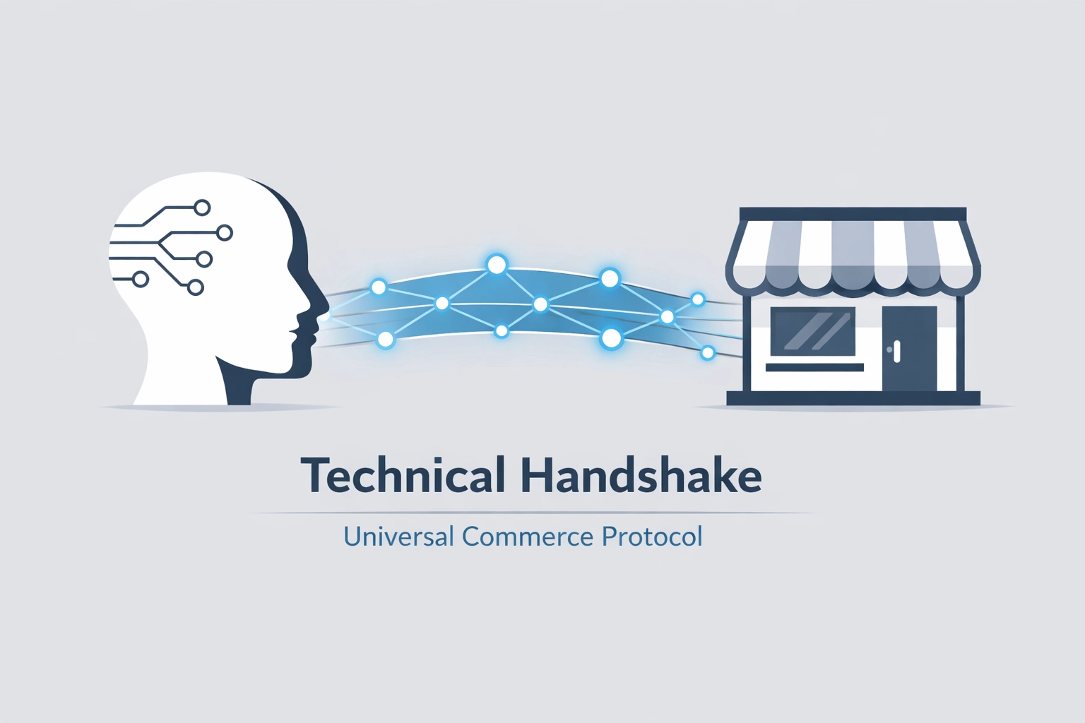Illustration of an AI agent connecting to a retail store using the Universal Commerce Protocol for automated shopping.