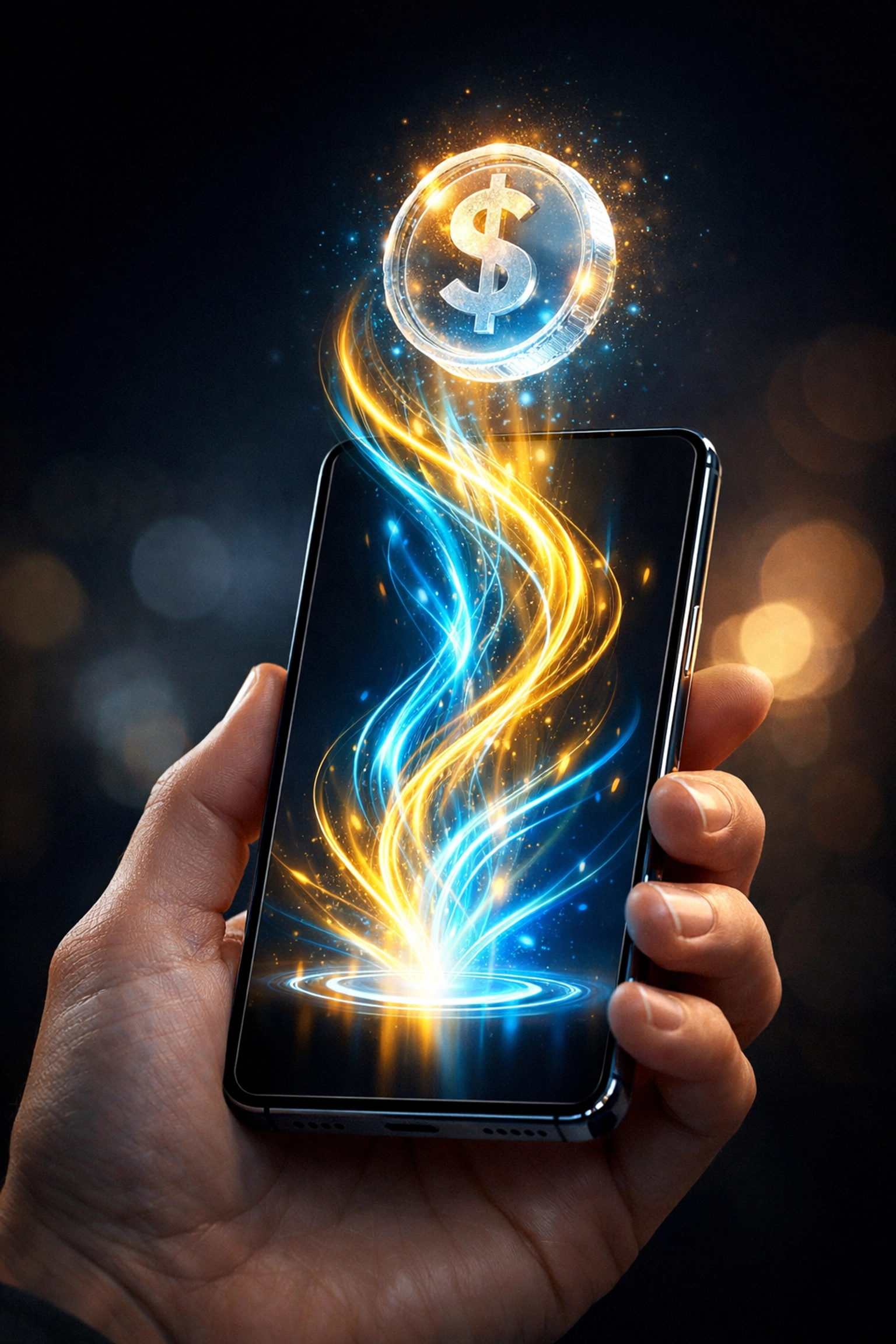 A smartphone showing an AI-driven Larecoin payment transaction triggered by a voice command.