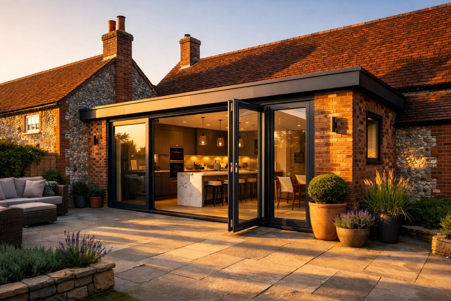 High-end single-storey house extension in West Sussex built under permitted development.
