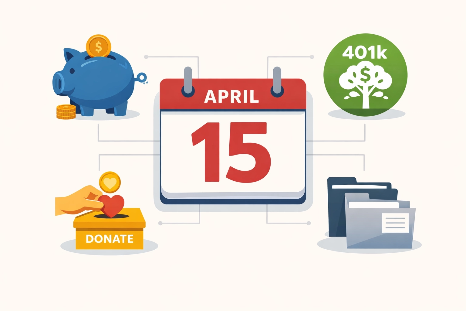 Tax planning calendar showing April 15 deadline with strategies to maximize refund