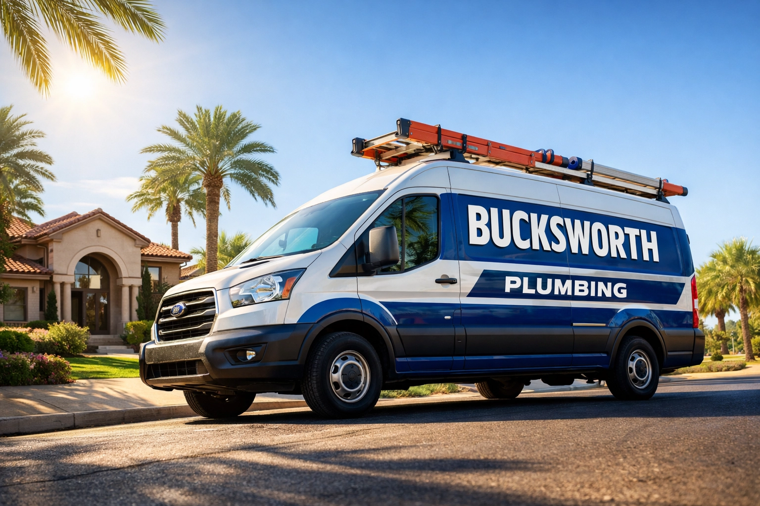 Bucksworth Home Services plumbing truck providing professional residential service in Val Vista Lakes, Gilbert.