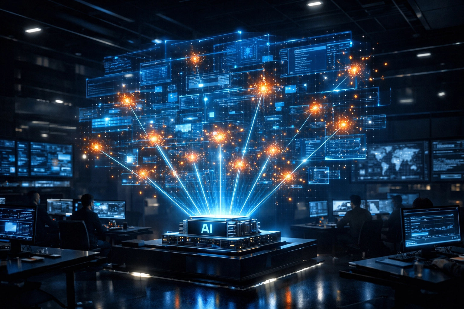 AI-powered vulnerability discovery in a modern cybersecurity command center.