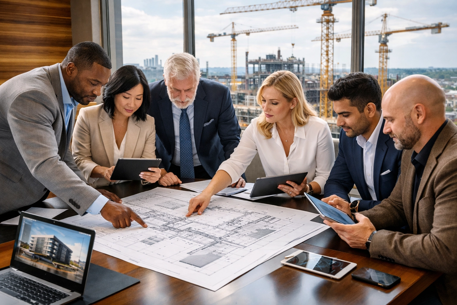 Business professionals planning industrial project implementation in the Middle East