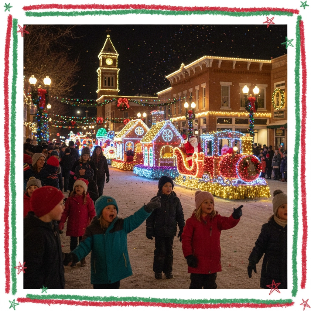 Families enjoying the Treasure Valley Night Light Parade in Caldwell