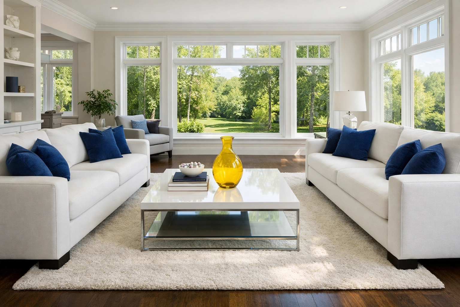 A spotless, sun-drenched living room in a Shirley home after professional House Cleaning Shirley MA.