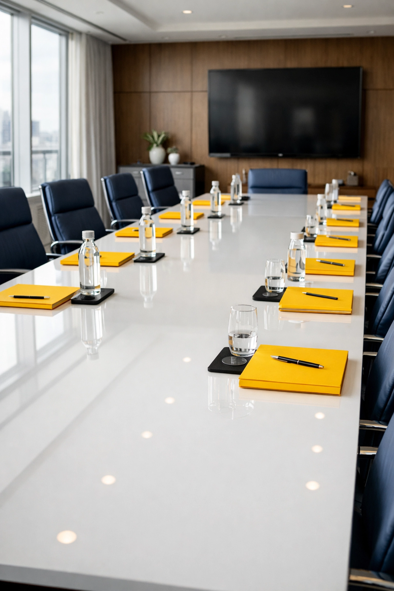 Spotless executive boardroom in Acton, MA, ready for meetings after professional office cleaning.