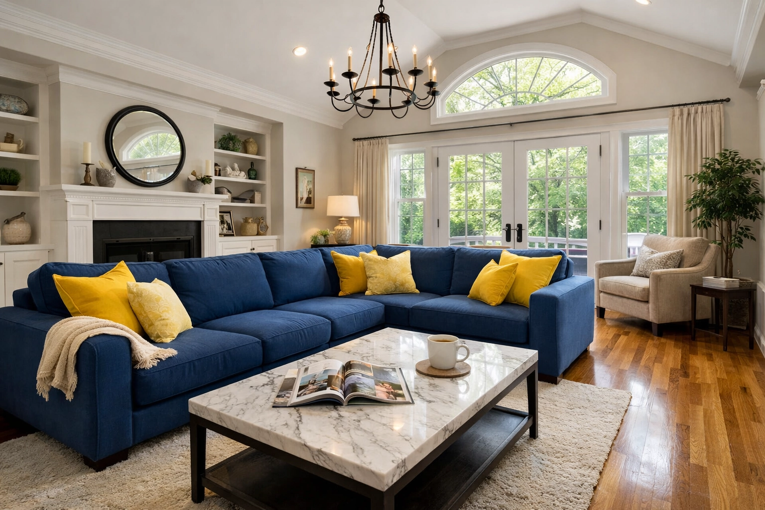 A clean and luxurious living room in Leominster MA, professionally cleaned by residential cleaning experts.