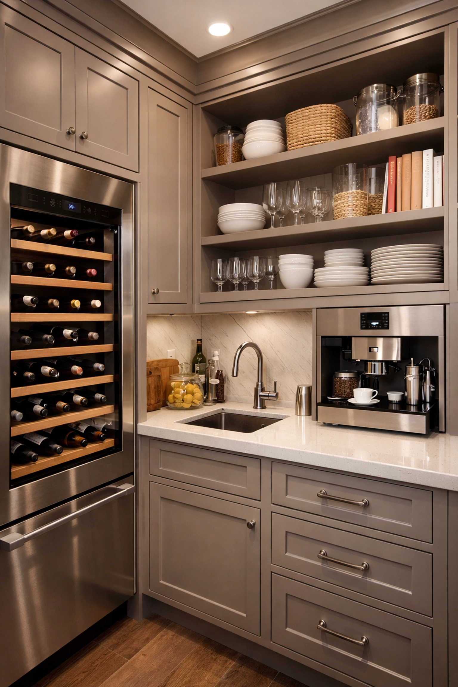 Bespoke butler's pantry with custom cabinetry and quartz counters for an upgraded kitchen remodeling Orlando home.