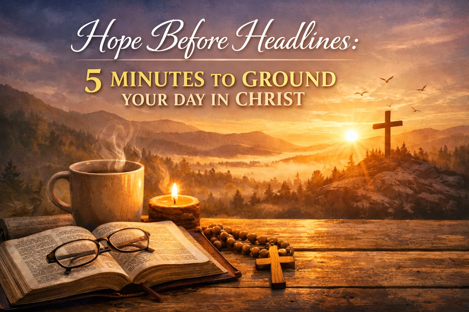 The First Thing You Touch Shapes Your Whole Day Here's a question worth asking yourself: What's the first thing you reach for when you wake up? If you're like most people, it's your phone. And within seconds, you're scrolling through headlines, notifications, texts, emails, and social media updates. Before your feet hit the floor, your mind is already spinning with the world's chaos, controversy, and crisis. There's nothing inherently wrong with staying informed. But there's something deeply formative about what we feed our souls first thing in the morning. The first voice we listen to sets the tone for everything that follows. The average person checks their phone within 10 minutes of waking up. By the time we've had our first cup of coffee, we've already consumed dozens of headlines designed to trigger anxiety, outrage, or fear. We've absorbed the world's narrative before we've grounded ourselves in God's truth. What if there was a better way? What Scripture Says About the Morning The Bible has a lot to say about how we start our days. The psalmist writes, "In the morning, Lord, you hear my voice; in the morning I lay my requests before you and wait expectantly" (Psalm 5:3). Not "in the morning, I check what's trending." Not "in the morning, I see what everyone's fighting about online." In the morning: first thing: God. Jesus modeled this. Mark 1:35 tells us, "Very early in the morning, while it was still dark, Jesus got up, left the house and went off to a solitary place, where he prayed." Before ministry, before crowds, before needs and demands: Jesus met with the Father. The pattern is clear: what we prioritize first becomes the foundation for everything else. When we ground ourselves in Christ before we engage the headlines, we approach the day from a place of peace rather than panic. We filter information through truth rather than letting fear filter our faith. Why Hope Before Headlines Matters There's a reason anxiety, depression, and burnout are at all-time highs. We're drinking from a fire hose of information, most of it designed to keep us scrolling, reacting, and staying engaged. The news cycle doesn't care about your peace. It cares about your attention. But here's the truth: you weren't made to carry the weight of every crisis, every tragedy, every headline. You were made to walk with the One who carries it all. When you start your day grounded in Christ, something shifts. The news doesn't disappear, but it doesn't dominate. The problems don't vanish, but they don't define your emotional state. You move from reactive to responsive. From anxious to anchored. Romans 12:2 reminds us, "Do not conform to the pattern of this world, but be transformed by the renewing of your mind." That renewal doesn't happen by accident. It happens through intentional, daily practice. A Simple 5-Minute Morning Practice You don't need an hour-long quiet time to start your day centered on Christ. You don't need a perfect routine or a Pinterest-worthy prayer journal. You just need five minutes and a willing heart. Here's a simple framework to ground your day in hope before you open the headlines: Minute 1: Gratitude
Before you do anything else, name three things you're grateful for. Out loud or in your head, thank God specifically. Not vague platitudes: real things. Your health. Your family. A warm bed. A new day. Gratitude reorients your heart toward abundance instead of scarcity. Minute 2: Scripture
Read one verse or one short passage. Keep a Bible or Bible app handy. If you don't know where to start, try Psalm 23, Philippians 4:6-7, or Isaiah 26:3. Let God's Word be the first voice you hear. Let it settle into your spirit before the noise rushes in. Minute 3: Prayer
Talk to God like you'd talk to a trusted friend. Lay down your worries. Ask for wisdom. Invite His presence into your day. This doesn't need to be polished or profound. Just honest. "God, I don't know what today holds, but I know You hold today. Help me walk in Your peace." Minute 4: Stillness
Sit quietly. Breathe. Let your mind settle. Resist the urge to immediately fill the silence with noise or productivity. Just be. Listen. Sometimes God speaks in the quiet places we rarely give Him access to. Minute 5: Intention
Set one intention for the day. Not a to-do list. Not a goal. An intention rooted in character. "Today, I will choose patience." "Today, I will speak life." "Today, I will trust God with what I can't control." Carry that intention into the headlines, into the meetings, into the chaos. Five minutes. That's it. Not a burden. A gift. What Changes When You Start This Way When you consistently ground your day in Christ before the headlines, you'll notice shifts: sometimes subtle, sometimes significant. You'll find yourself less reactive. That inflammatory headline won't send you into an immediate spiral. You'll have a buffer: a moment to breathe, to think, to pray before you respond. You'll feel more grounded. The chaos around you won't toss you around as easily because you've anchored yourself in something unchanging. You'll approach people differently. When your heart is filled with gratitude and peace first thing in the morning, you're more likely to extend grace instead of judgment, patience instead of frustration. You'll hear God more clearly. Not because He's speaking louder, but because you've created space to listen. And you'll carry hope differently. Not the fragile, circumstance-dependent kind of hope, but the unshakable hope that comes from knowing who holds tomorrow, no matter what the headlines say. The Invitation to Start Tomorrow Morning This isn't about adding another thing to your already-full plate. This is about reordering what's already there. It's about choosing, just for five minutes, to let God speak first. The headlines will still be there. The notifications will still ping. The news won't stop. But you'll engage it all from a different place: a place of peace, grounding, and hope. Tomorrow morning, before you reach for your phone, try this. Set it as a challenge for one week. See what changes. Notice how differently you move through your day when you've started it anchored in Christ instead of anxious from the news. The world will always have something urgent to tell you. But God has something eternal. And He's inviting you to listen to His voice first. Follow for more Christ-centered clarity on today's biggest questions at layemcdonald.com. Source: Biblical references from Psalm 5:3, Mark 1:35, Romans 12:2, and devotional principles adapted from established Christian teaching resources.