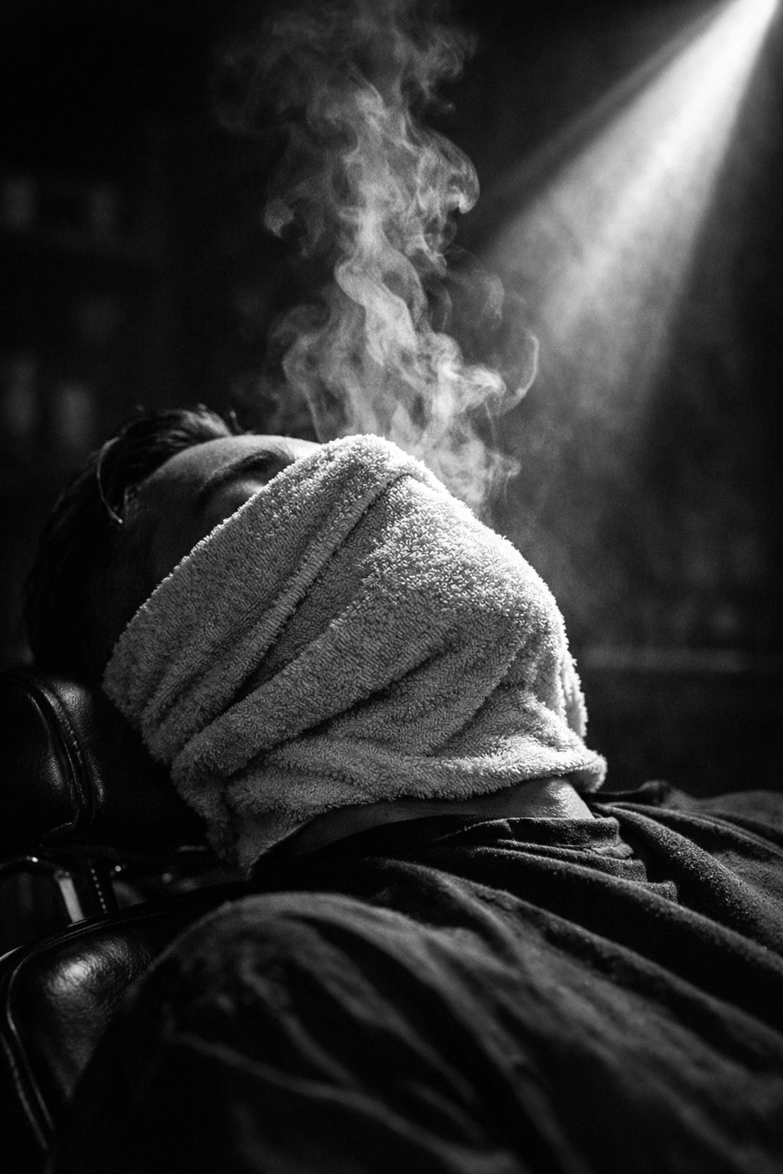 Relaxing hot towel treatment provided by master barbers for a premium grooming experience in West Chester.