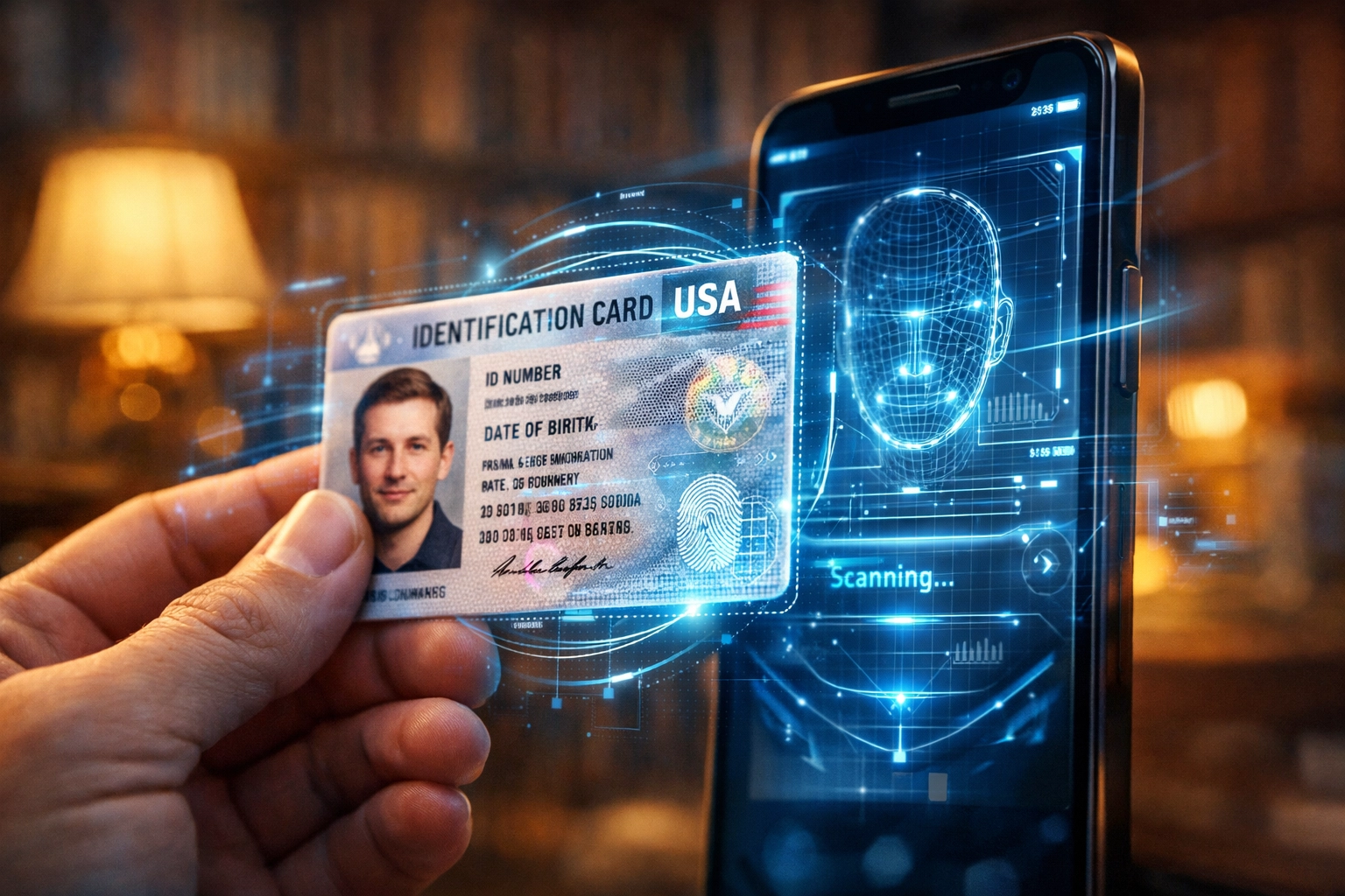 Secure identity verification for online notarization using a smartphone to scan a government ID.