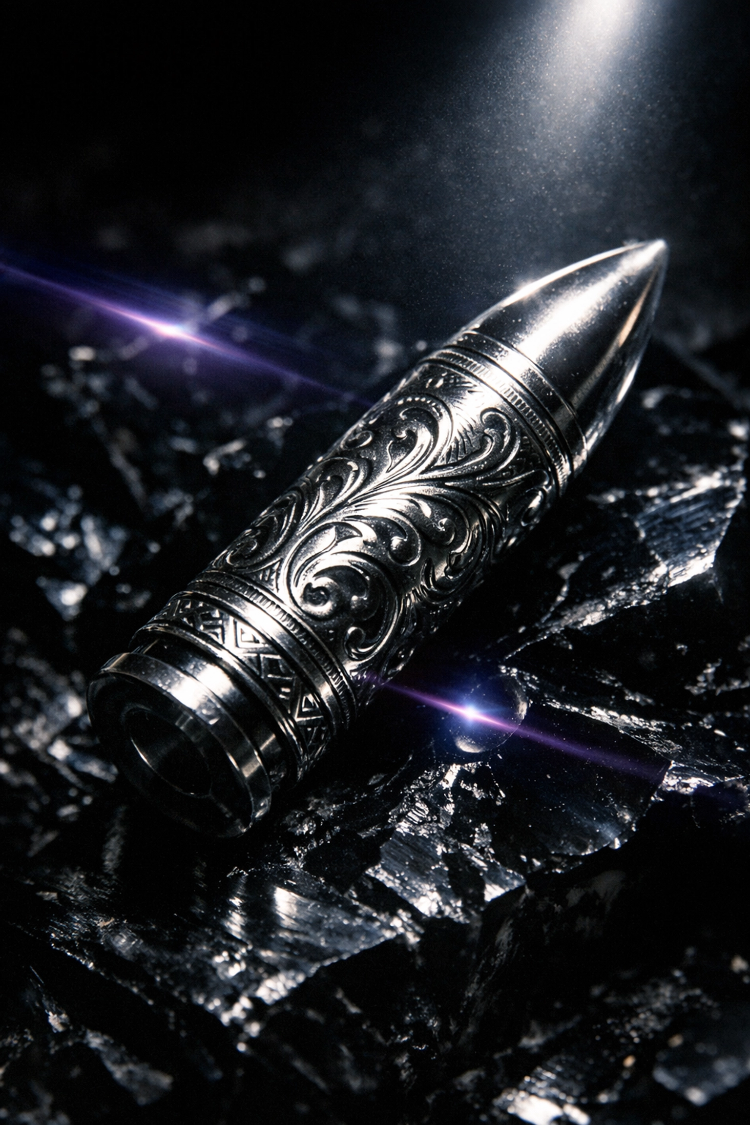 Polished silver bullet on dark obsidian representing the legal silver bullet trap for paperwork.