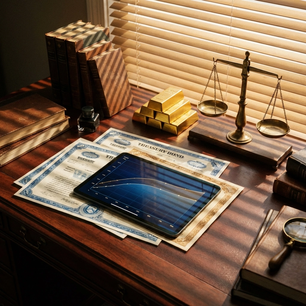 Collection of financial instruments on a desk, symbolizing fixed income and credit opportunities for accredited investors