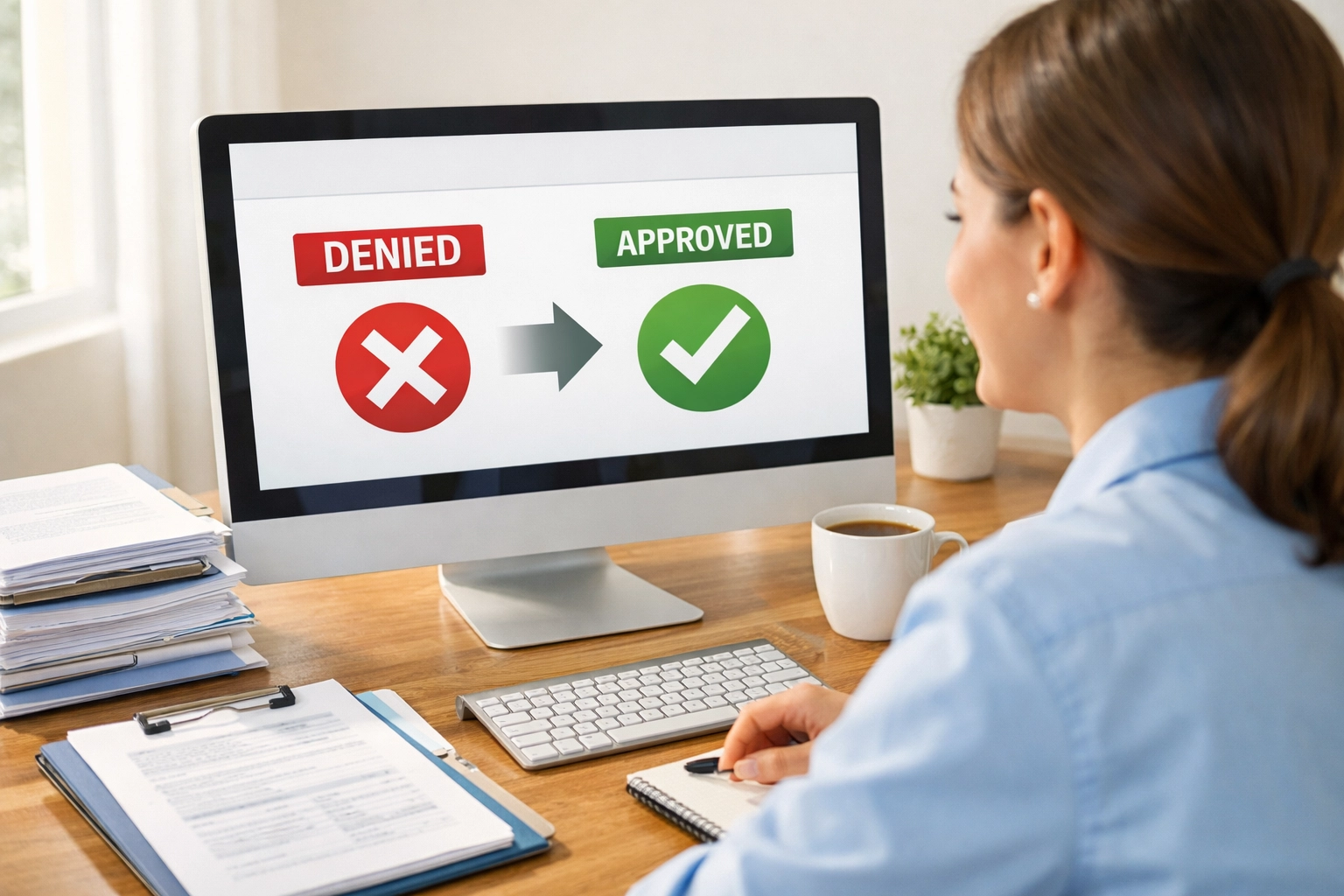 Your Clinic Sent Clean Claims: So Why Did January 2026 Denials Spike? The WISeR Pilot Explained Medical billing specialist reviewing successfully overturned claim appeal on computer