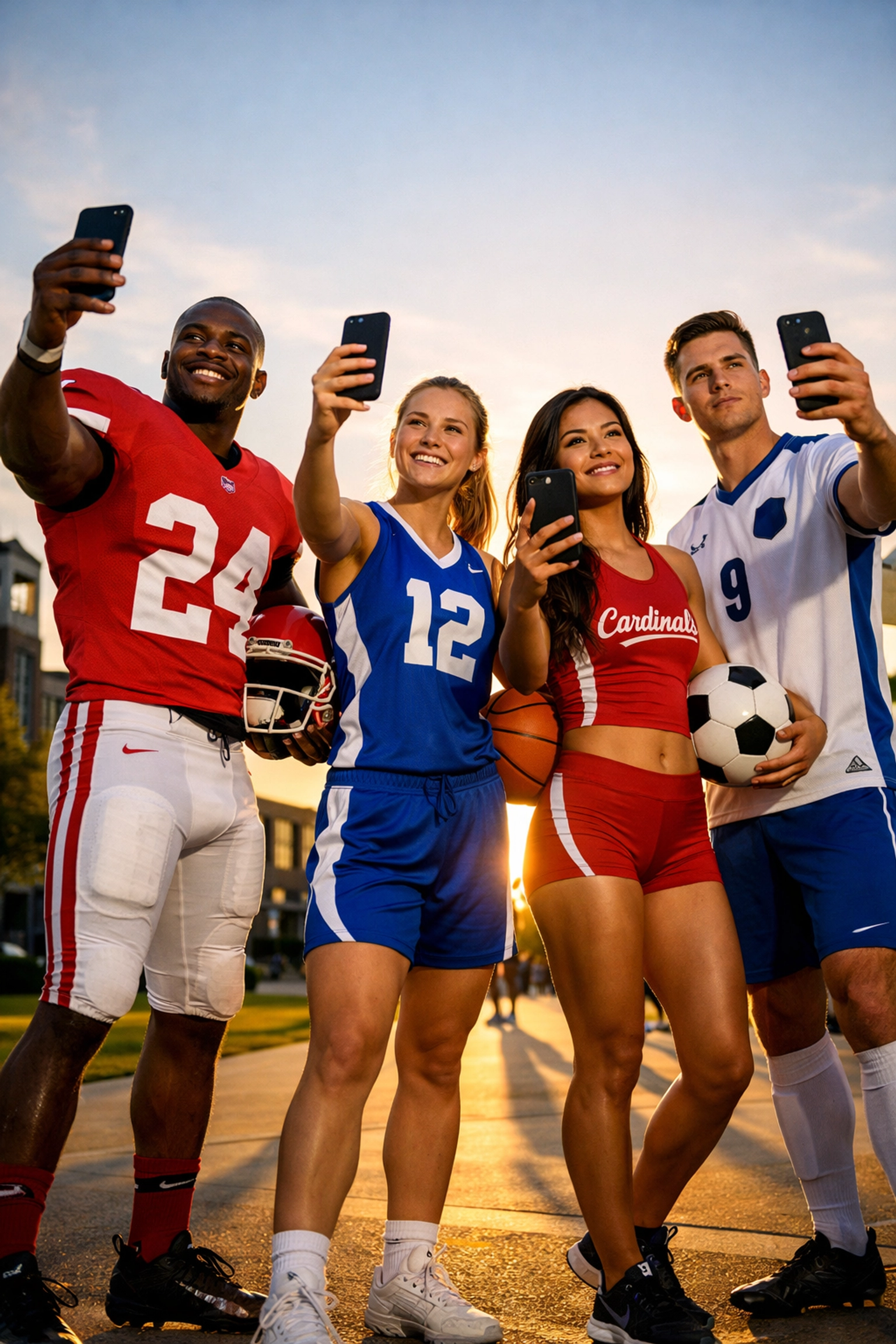 College athletes creating NIL content on smartphones for Super Bowl 2026 brand marketing campaigns