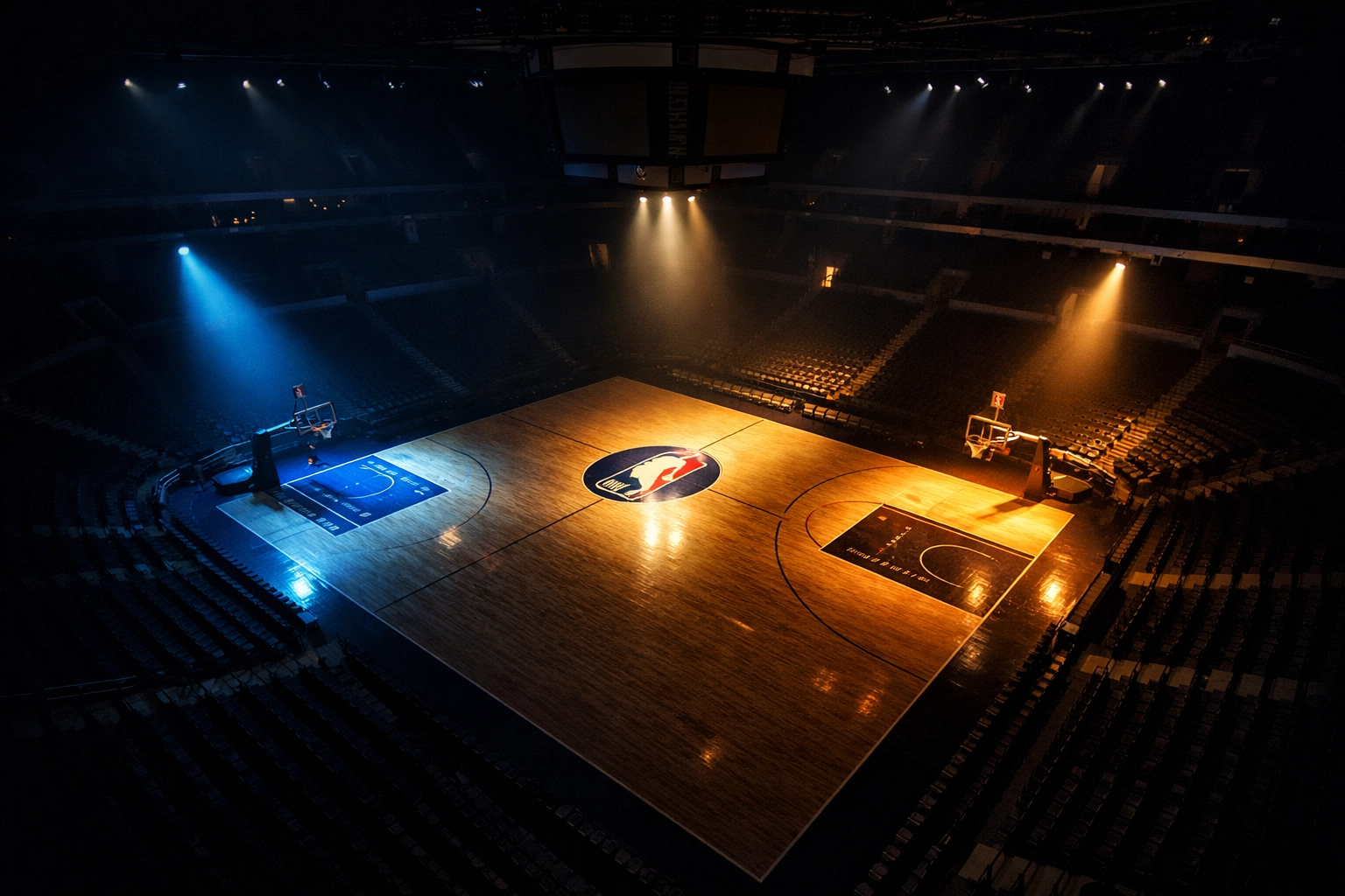 Empty NBA basketball court representing three tanking teams after All-Star break