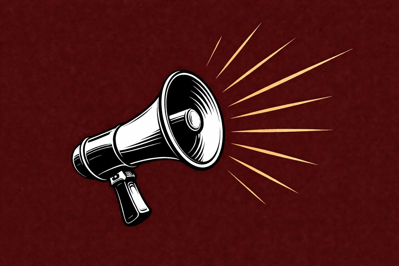 Black and white sketch of a megaphone with sound waves, symbolizing brands breaking their digital silence.