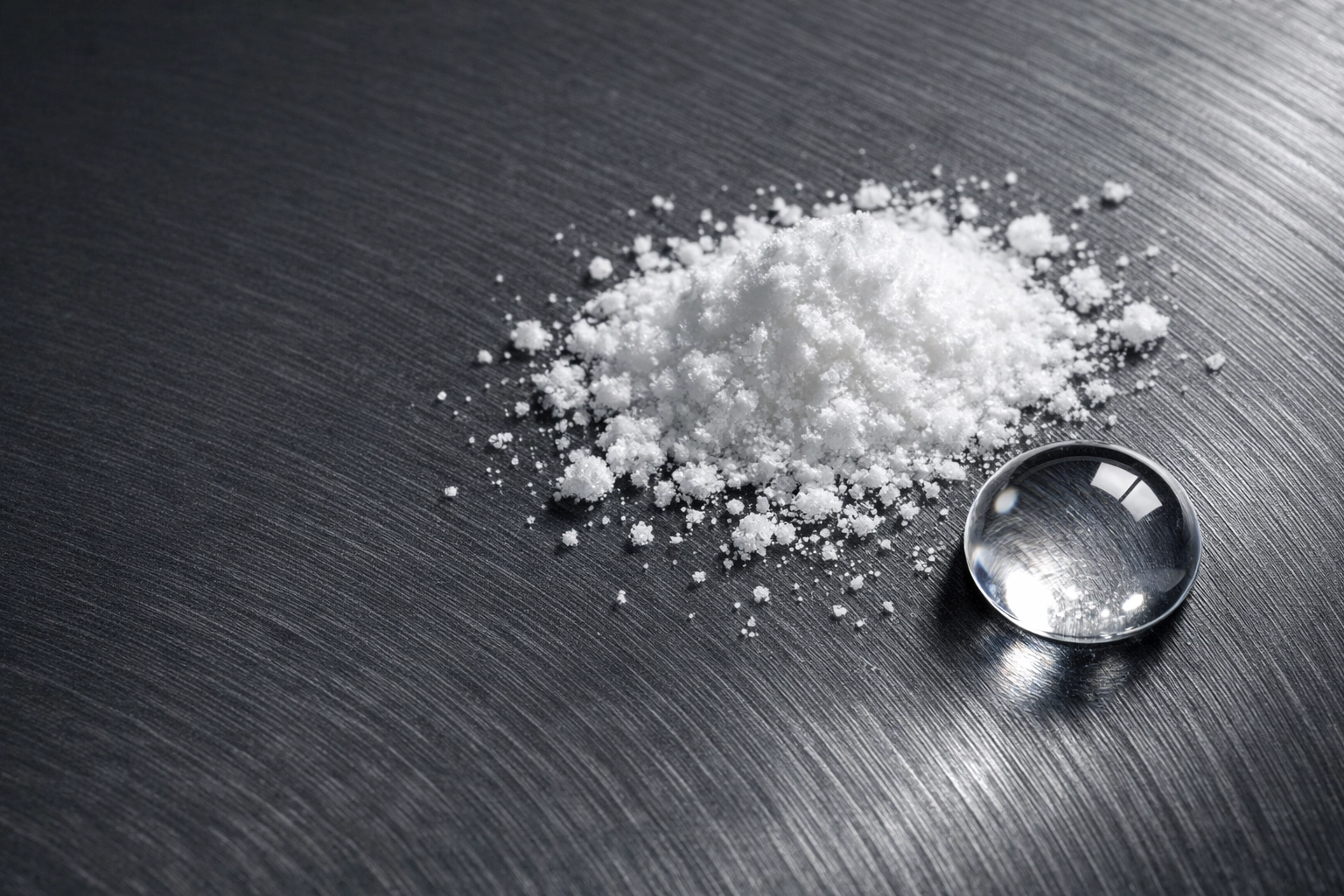 High-purity industrial enzyme powder and droplet illustrating precision nutrient delivery for feed mills.