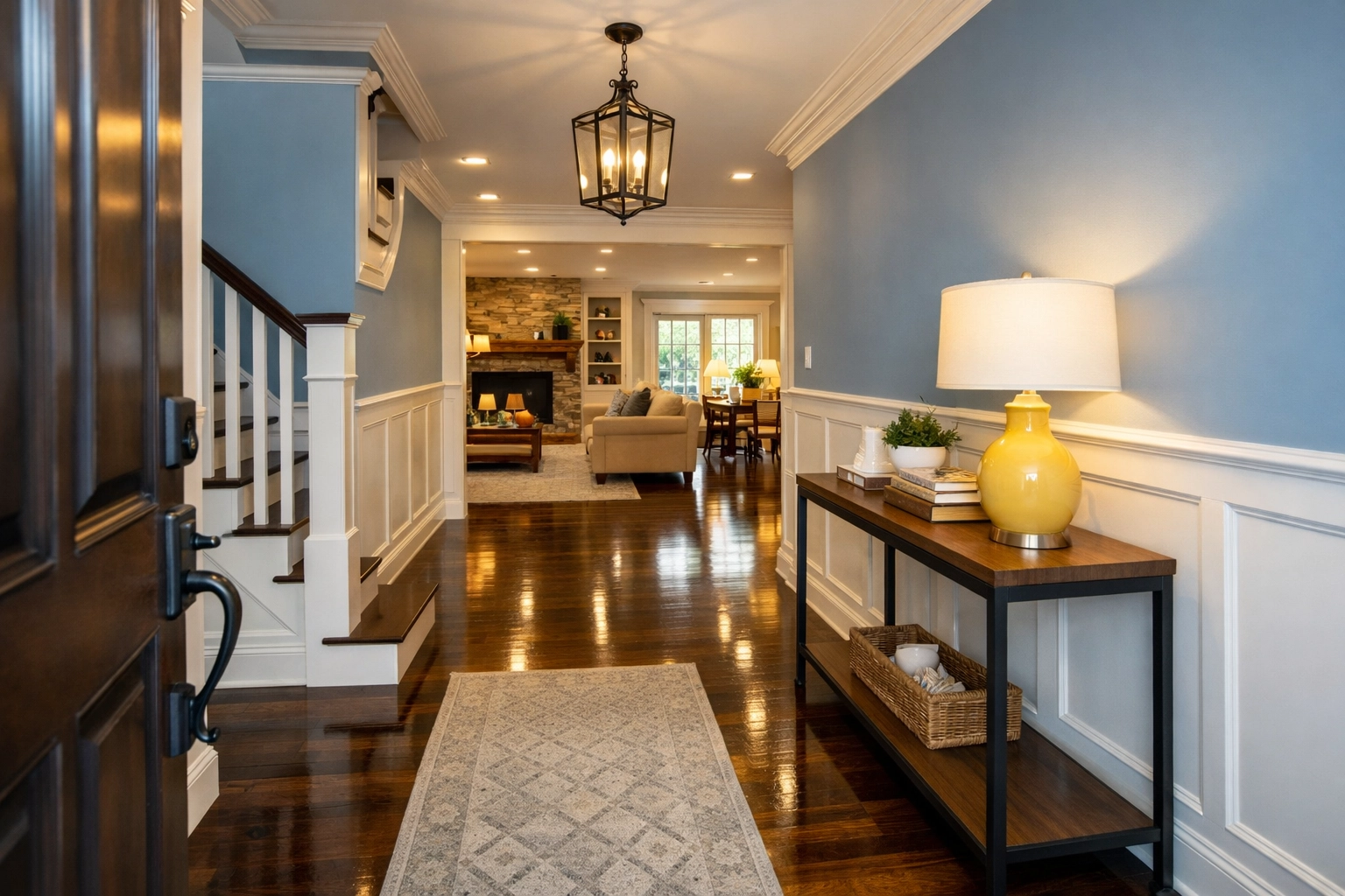 An inviting Westborough home entryway with polished floors after a professional weekly house cleaning service.