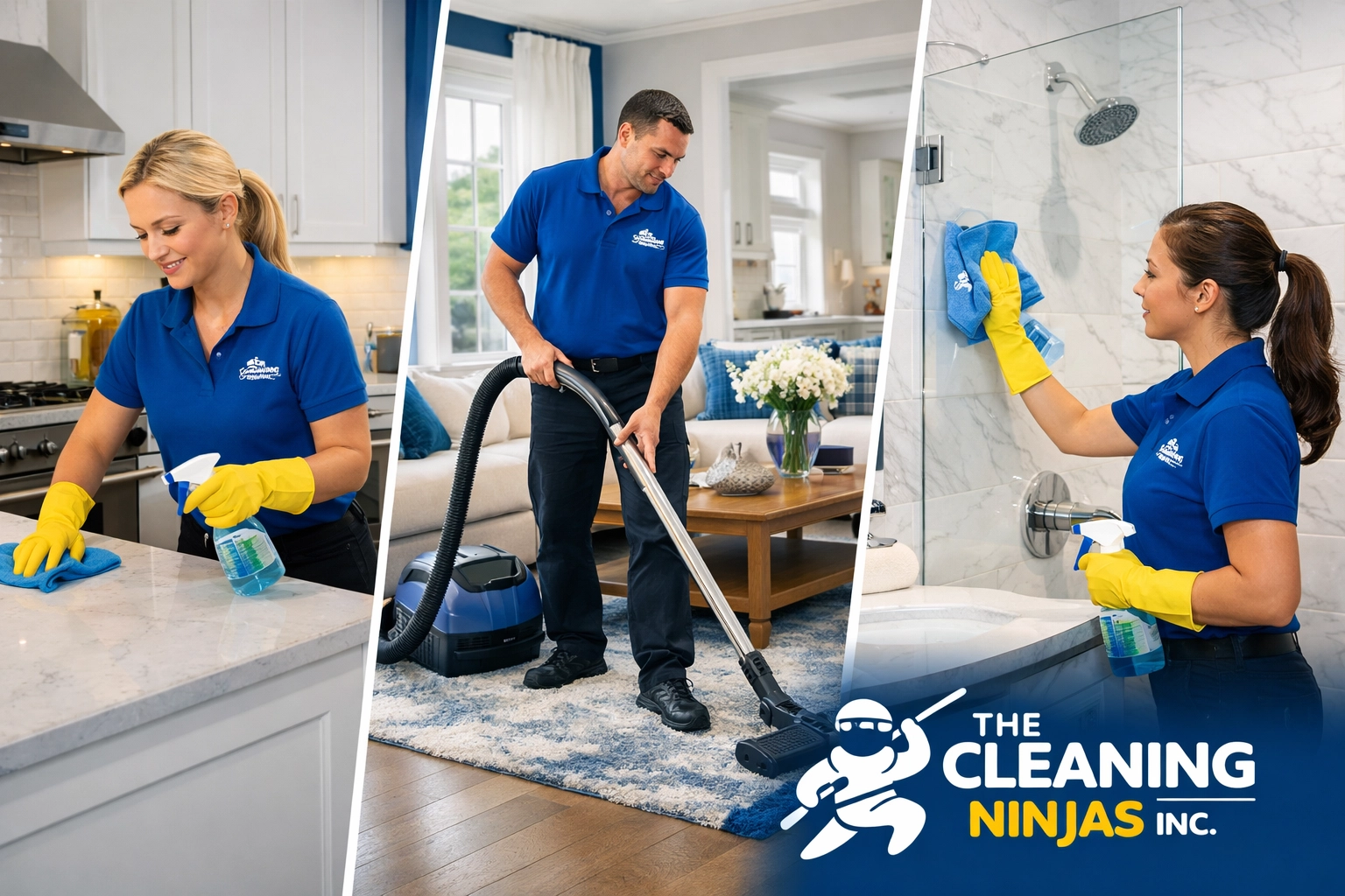Sparkling clean master bathroom in Leominster MA following a weekly house cleaning routine. A clean, modern kitchen in a Leominster home with shiny countertops and organized shelves.
