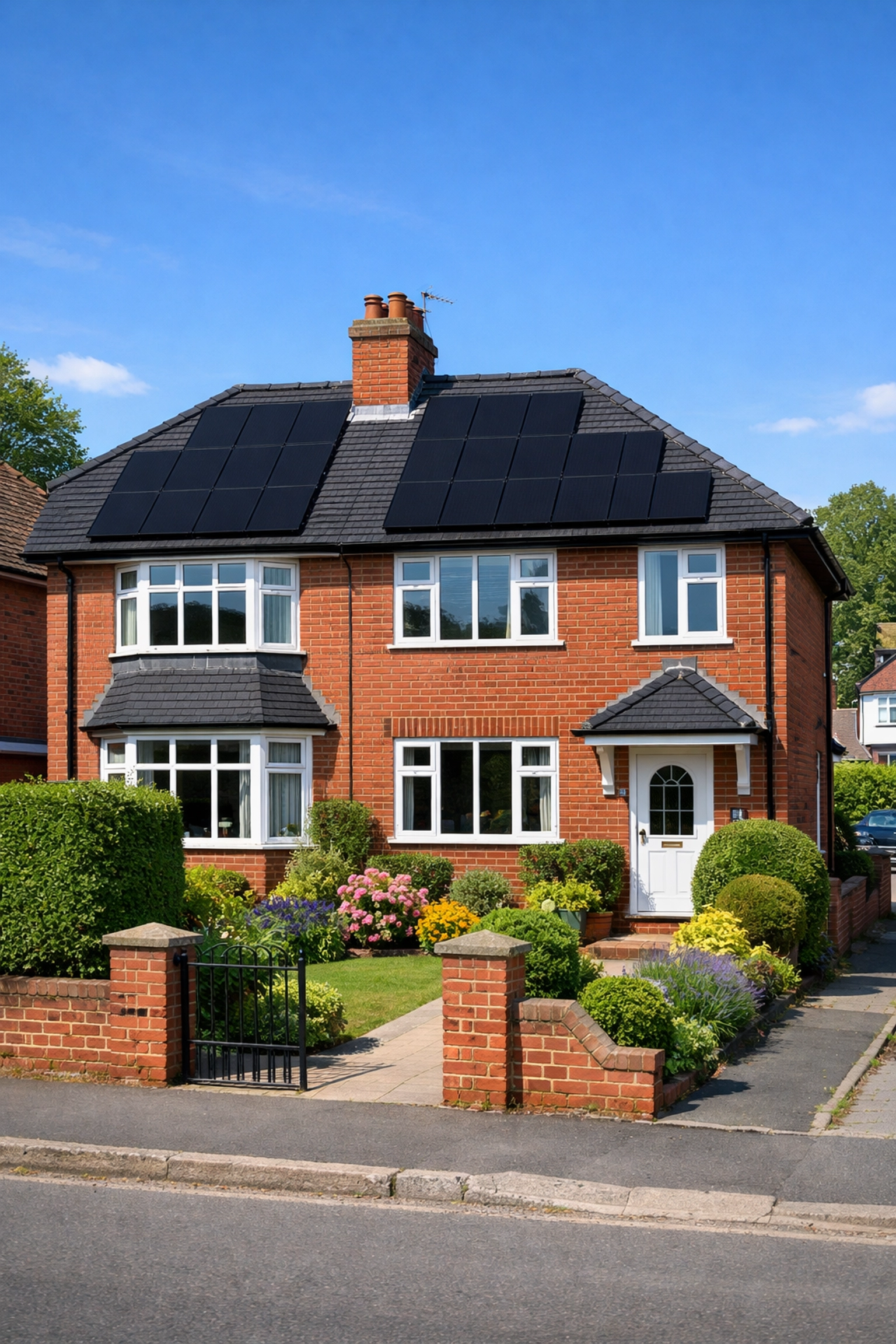 All-black solar panels installed on a British semi-detached house for MCS compliance and SEG export payments.