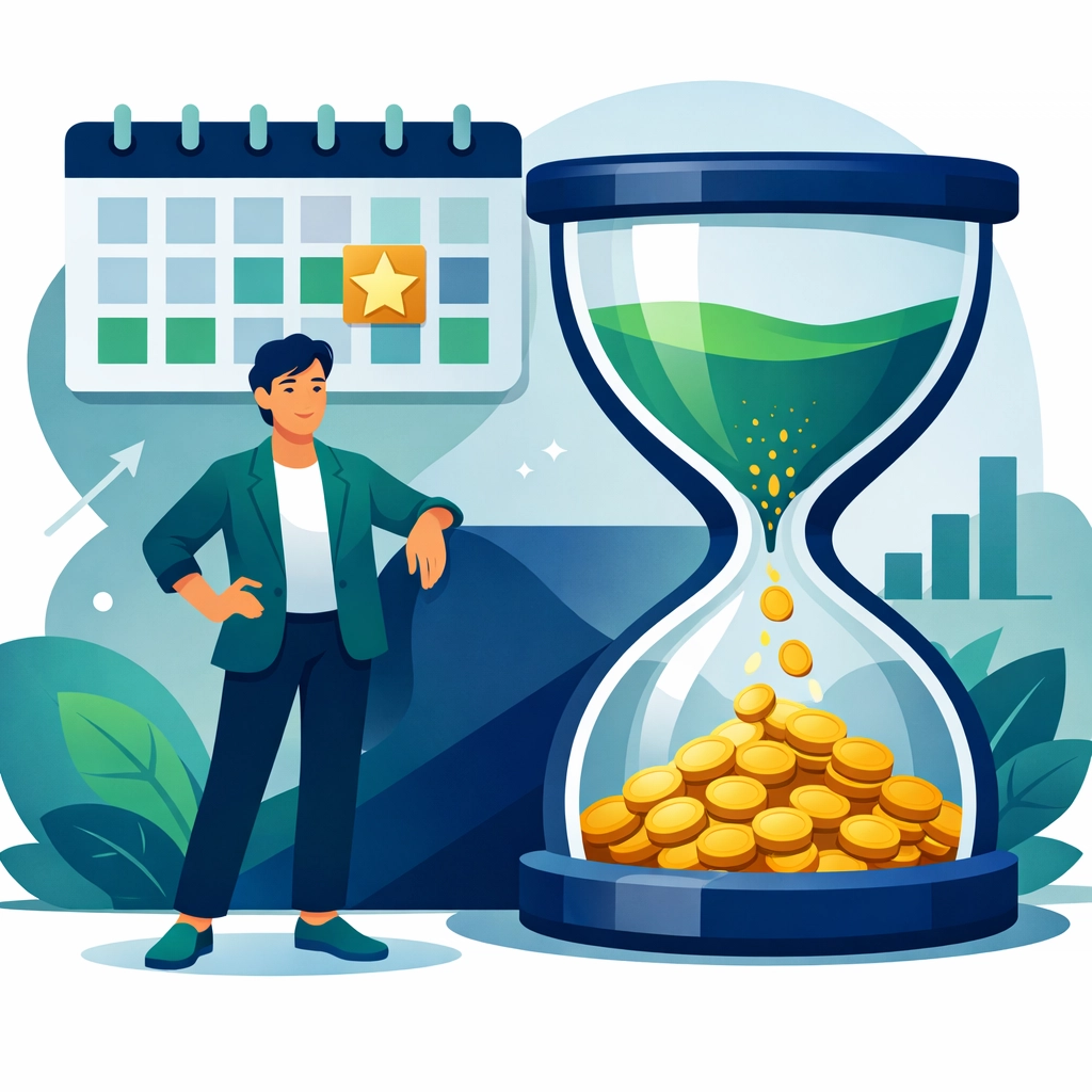 Person with an hourglass and calendar showing the importance of timing for 2026 tax preparation in New Haven.