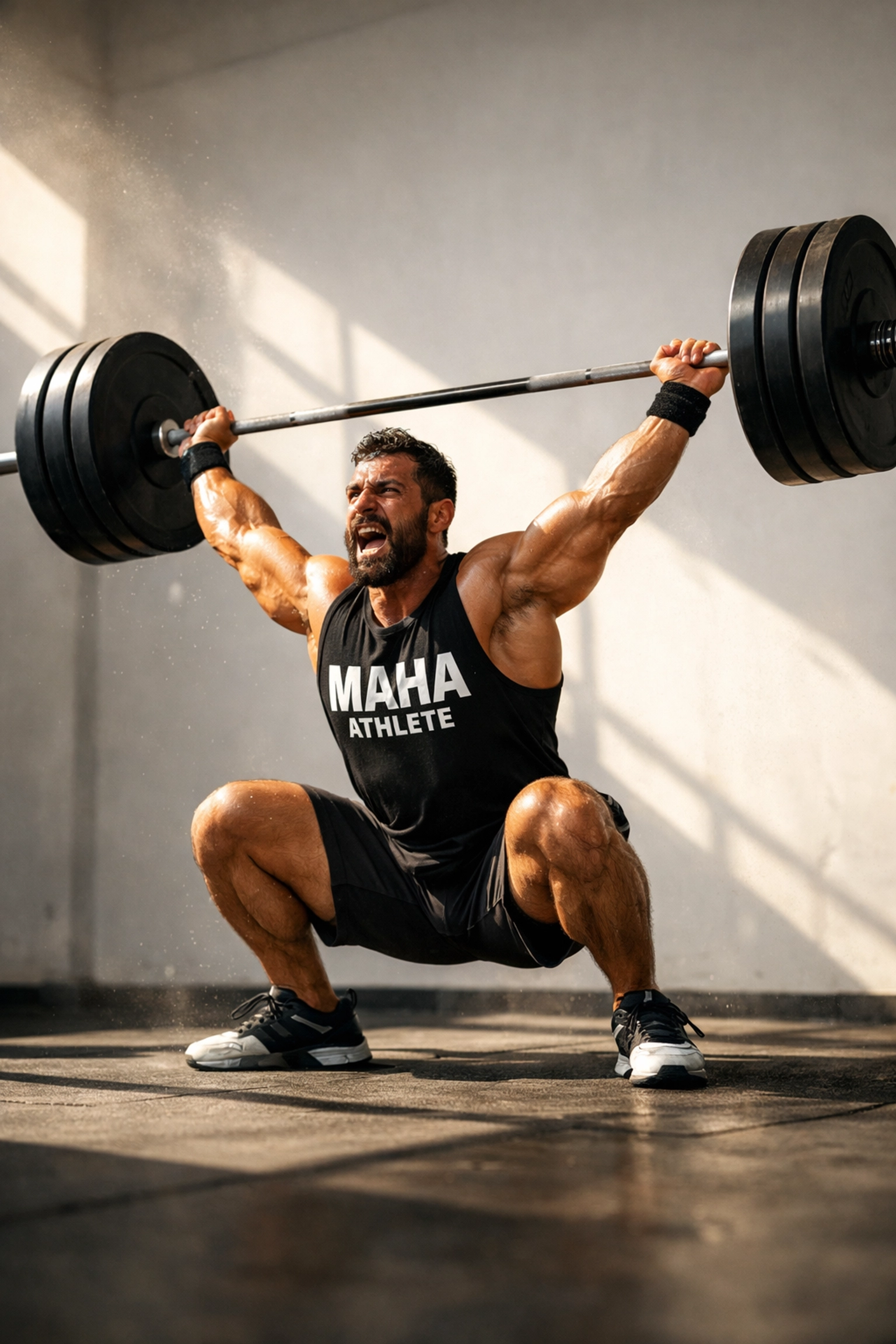 A mighty MAHA Athlete performing a heavy lift in a gym to showcase strength and natural performance.