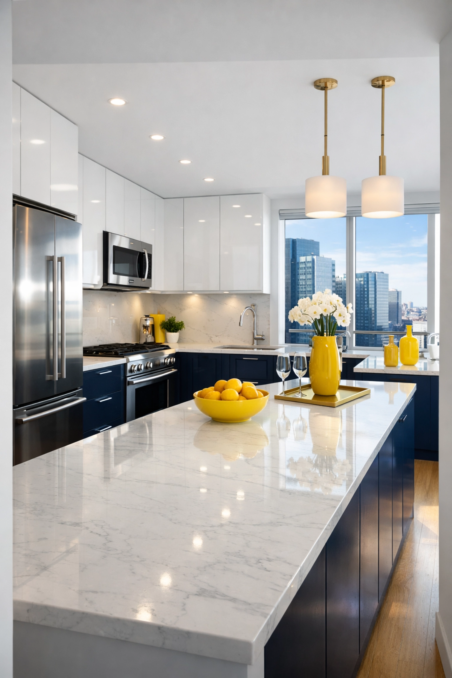 Spotless modern kitchen in a Boston Seaport apartment after a professional turnover cleaning.