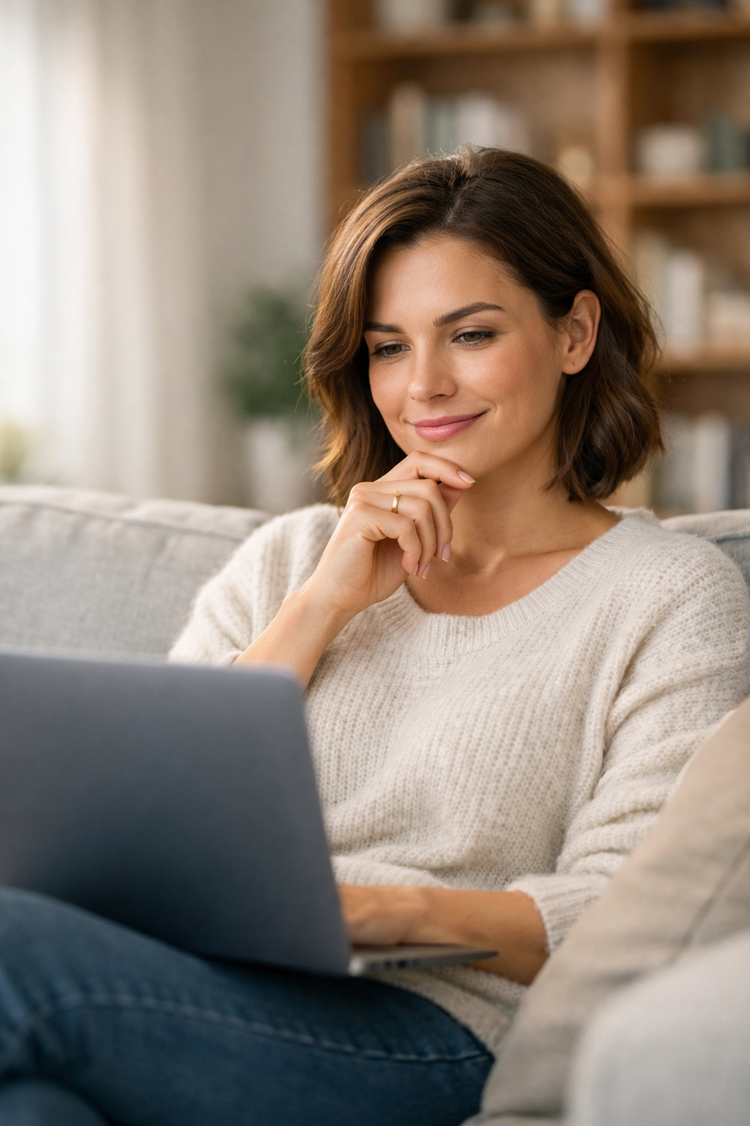 Person comfortably applying for installment loans in Canada using a laptop on their sofa.