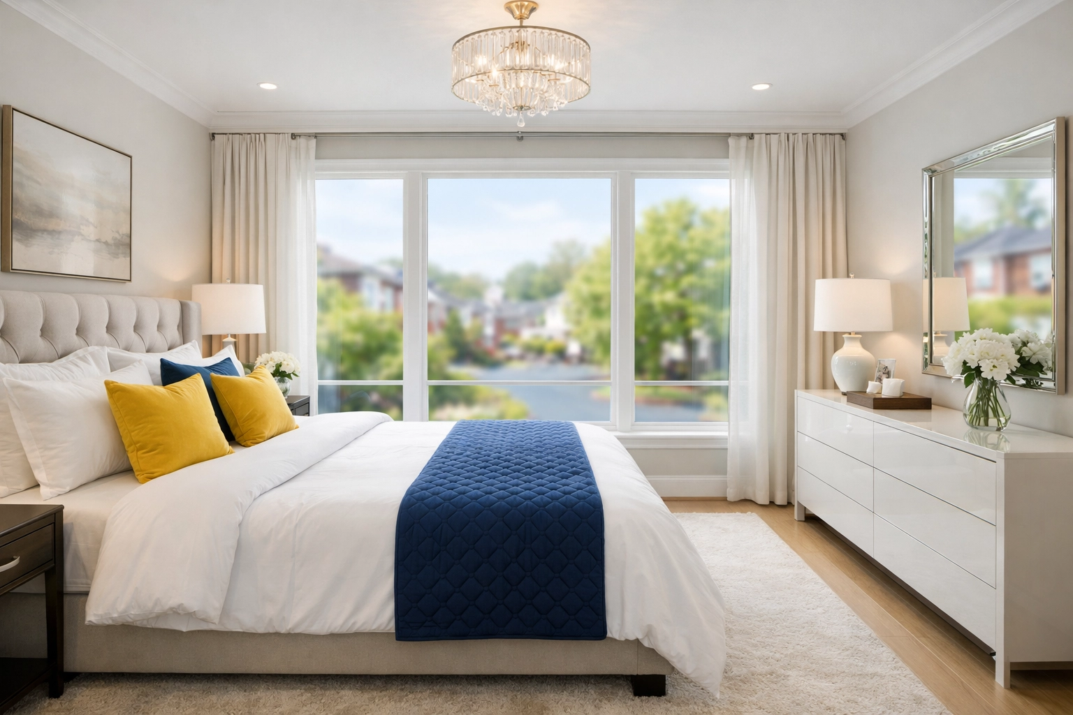 Guest-ready master bedroom in a Leominster apartment after professional residential cleaning services.