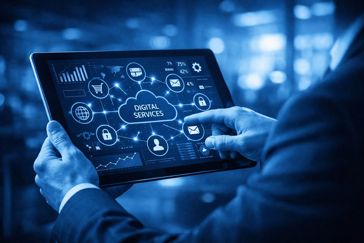 A person reviewing connected app permissions and digital security settings on a tablet screen.