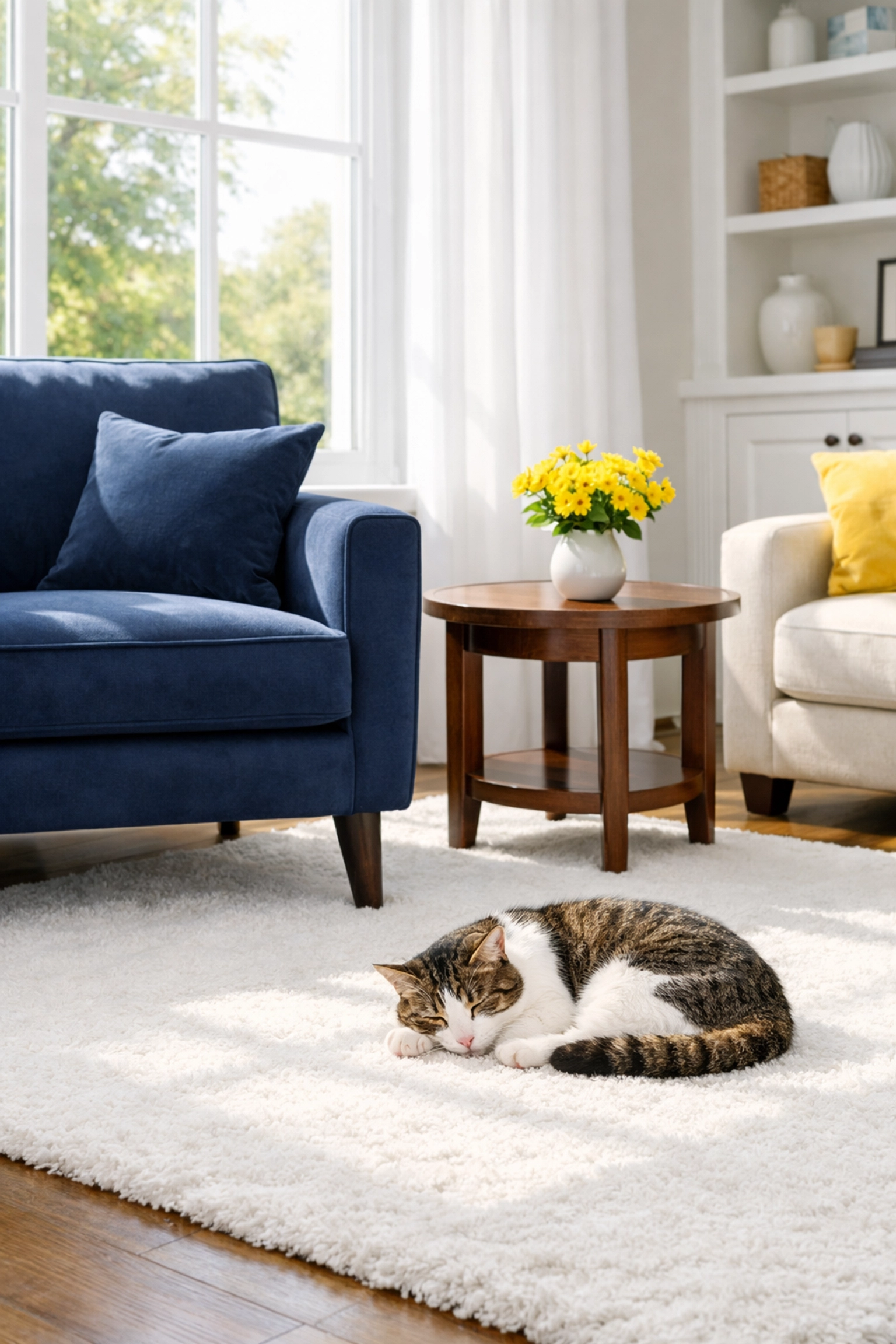 Allergen-free Franklin home with a white rug, maintained by professional bi-weekly house cleaning in Franklin.