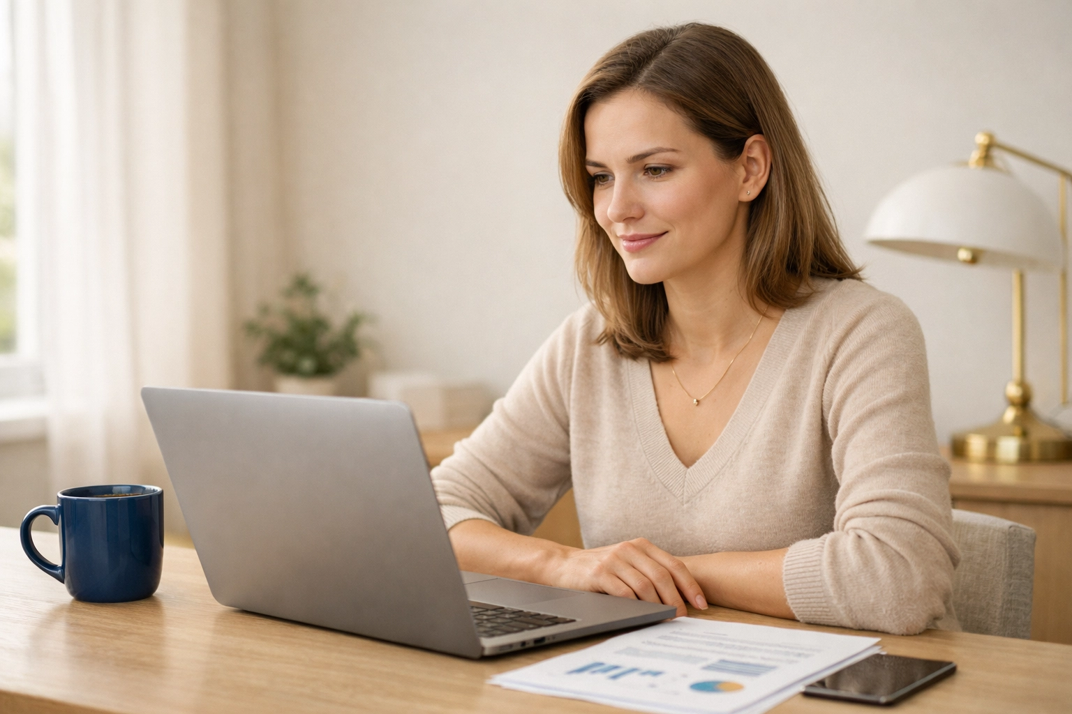 User reviewing transparent bad credit personal loan terms on a laptop in a bright office.