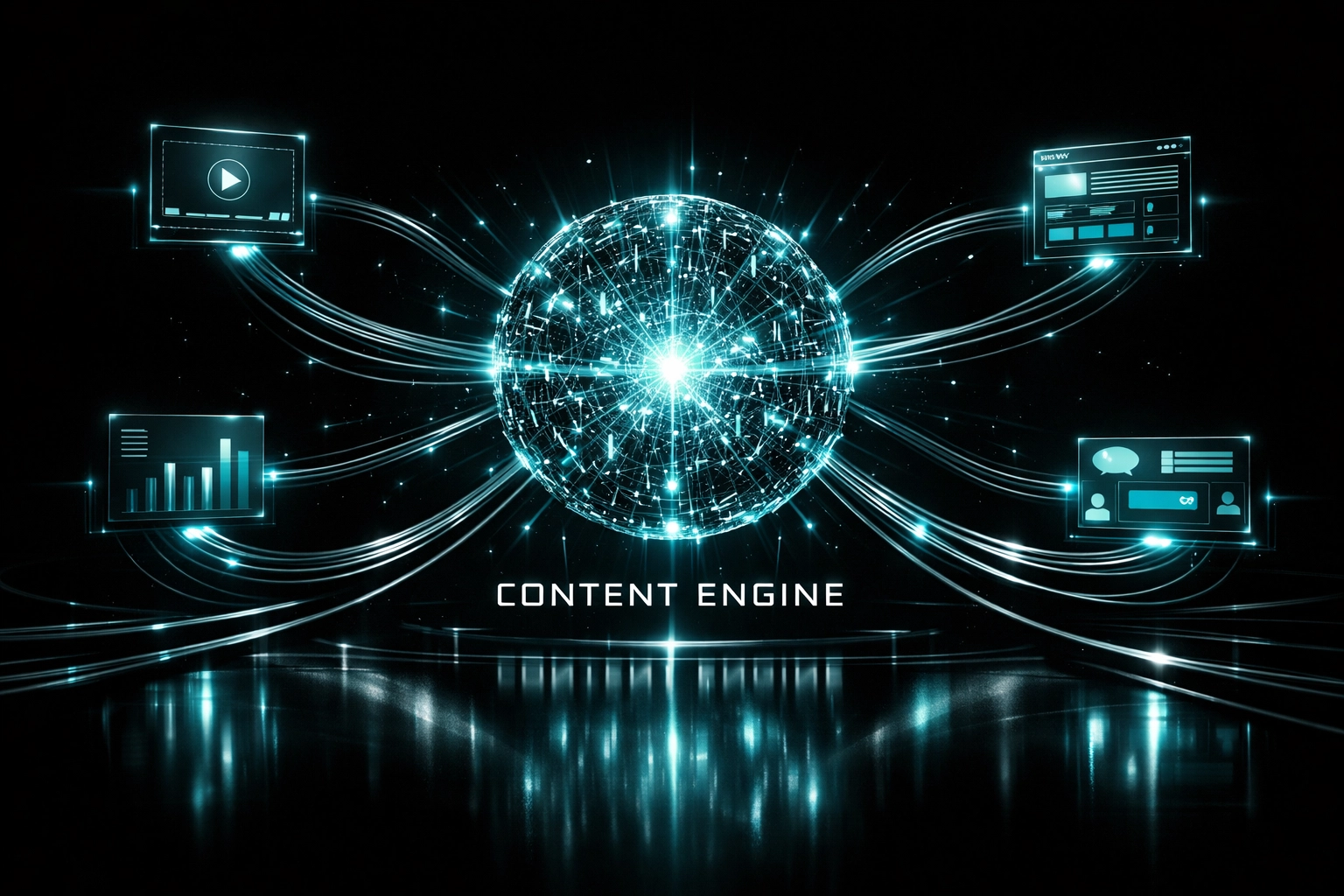 Centralized digital content engine core representing an integrated tech stack for a performance marketing agency.