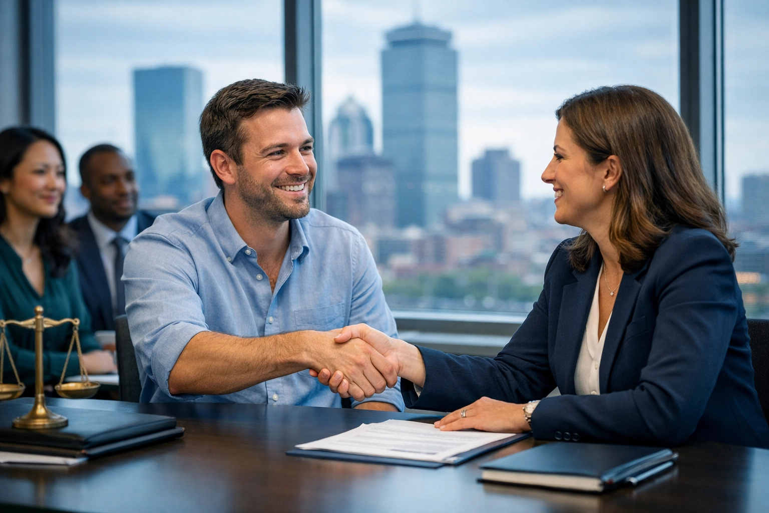 Boston injury lawyer consulting with dog bite victim client