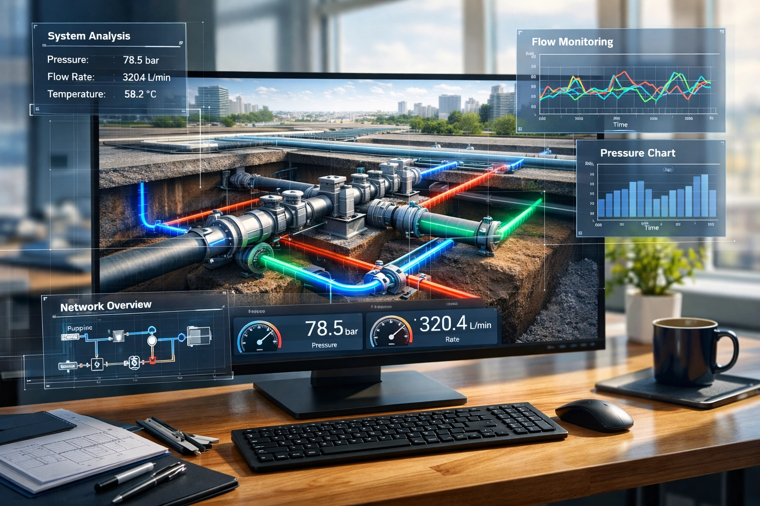 Hydraulic modeling of an underground pipe network on an engineering workstation for an Ontario FSR.