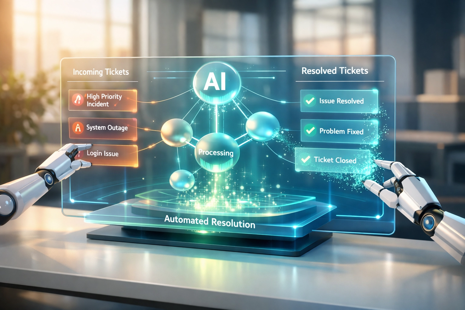 ServiceNow ITOM AI-powered automation workflow resolving incident tickets autonomously