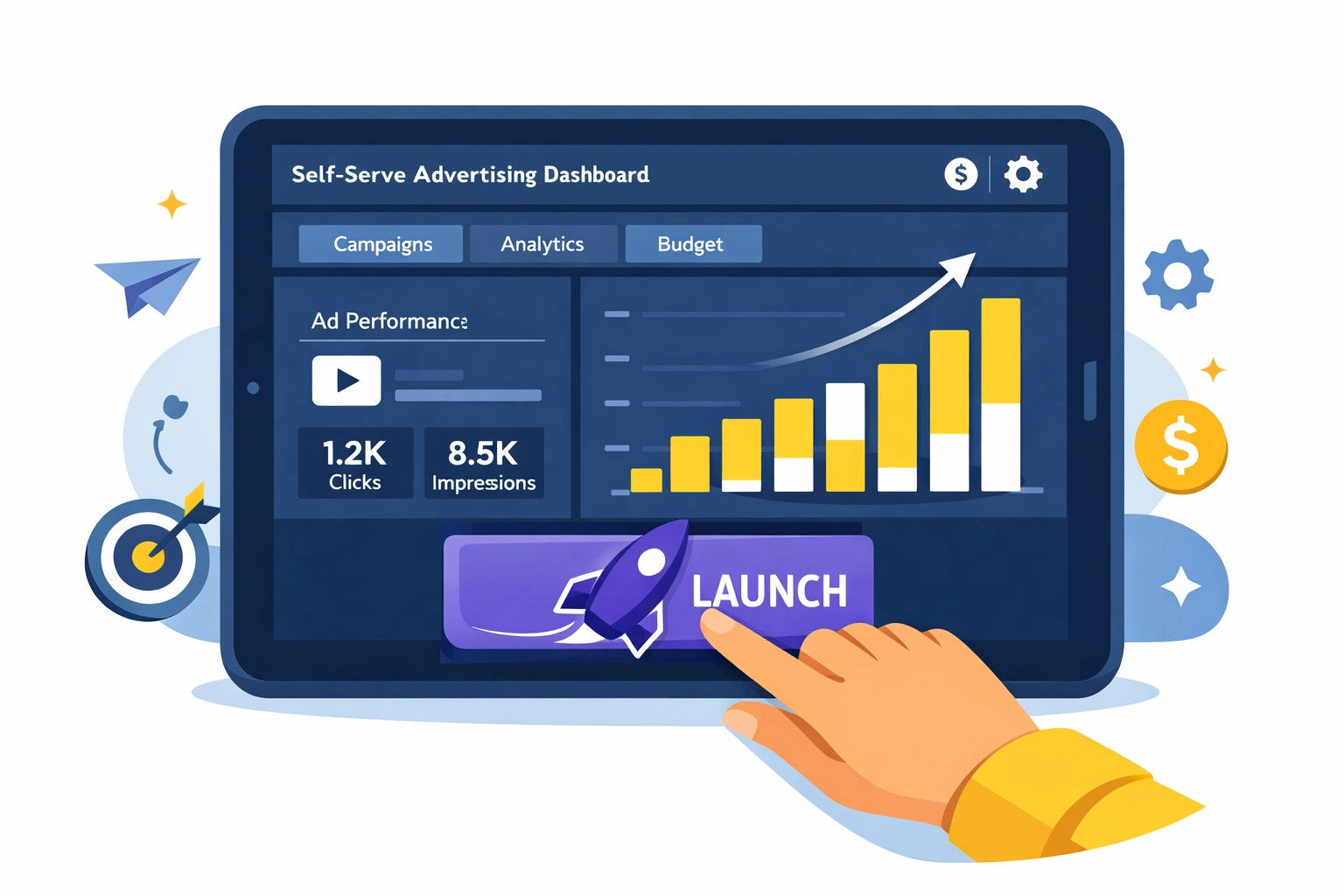 A self-serve CTV advertising dashboard showing real-time campaign performance and optimization tools.