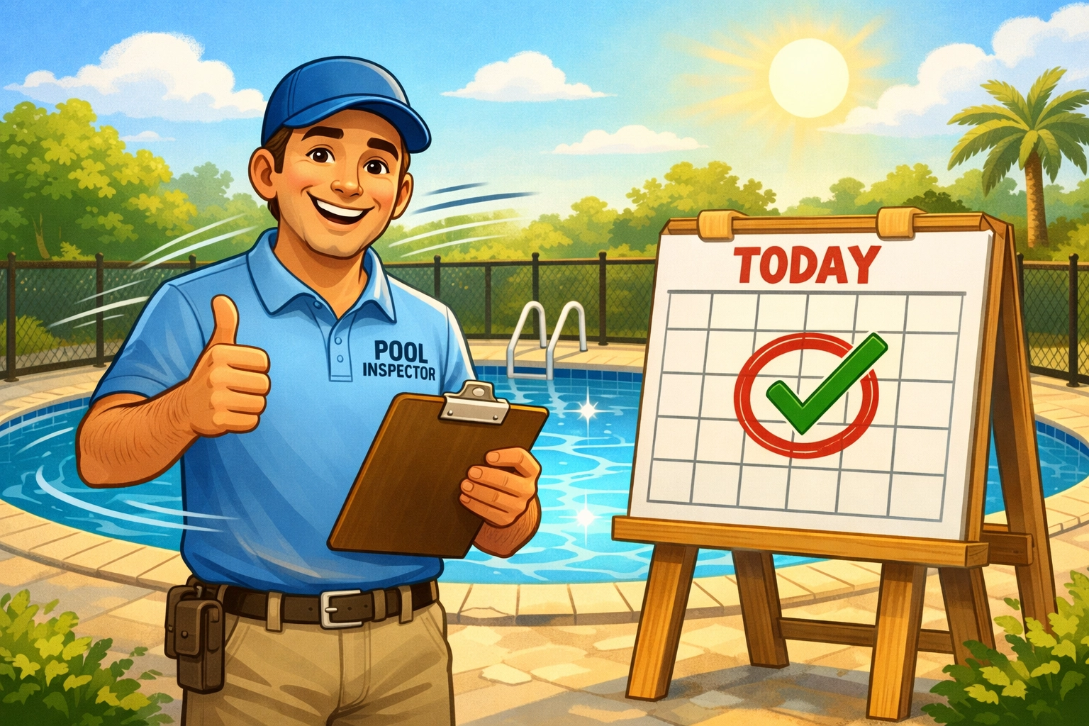 Pool safety inspector conducting same-day Form 23 certificate inspection at Gold Coast property